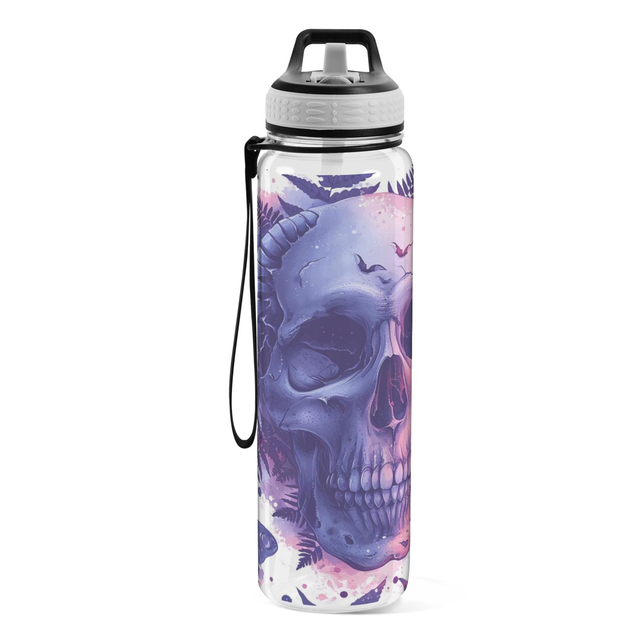 Skeleton Heads and Butterfly 32oz Sports Water Bottles Leakproof Tritan Bottle with Straw BPA Free Clear Bottle for Fitness Gym Outdoor Cycling