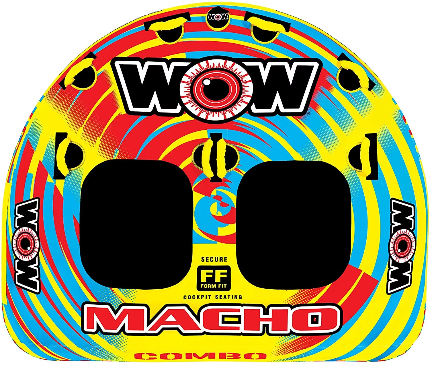 WOW World of Watersports Macho Multiple Riding Positions Tube 1 or 2 Person Inflatable Deck and Cockpit Towable Tube for Boating, 16-1010