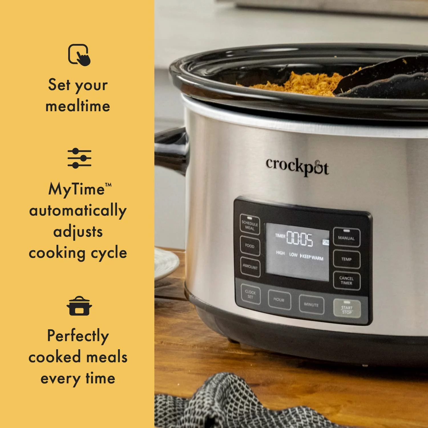 YONG 7 Quart Portable Programmable Slow Cooker with Timer and Locking Lid, Stainless Steel