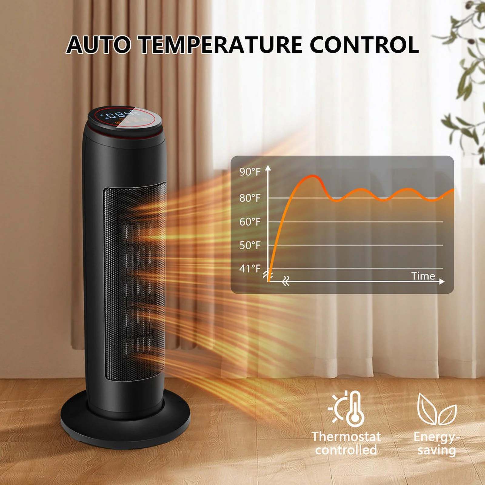 TWINNIS Tower Space Heater Portable Heater with Thermostat, Timer and Remote Control for Living Room Bedroom Office,Black