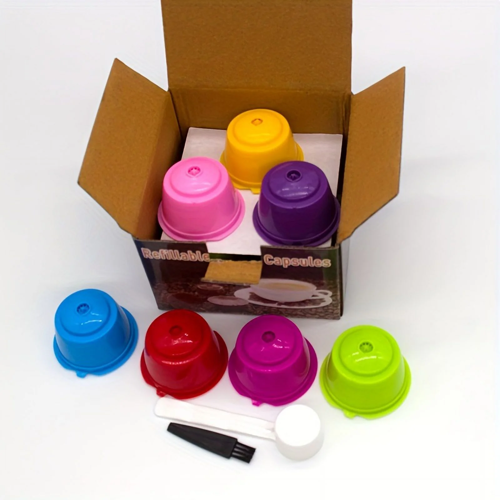 7pcs Reusable Coffee Capsule Filter Cup For Nescafe Dolce Gusto Refillable Caps Spoon Coffee Strainer Tea Basket Kitchen Accessories