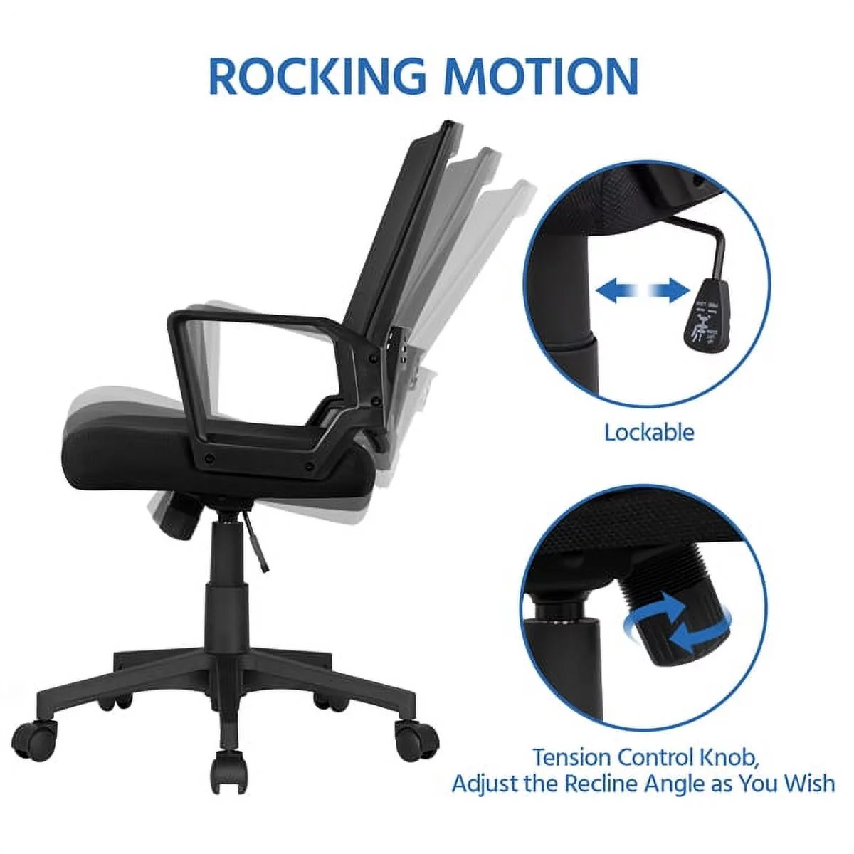 Topeakmart Height Adjustable Mesh Office Chair Computer Chair with 360° Rolling Casters, Black