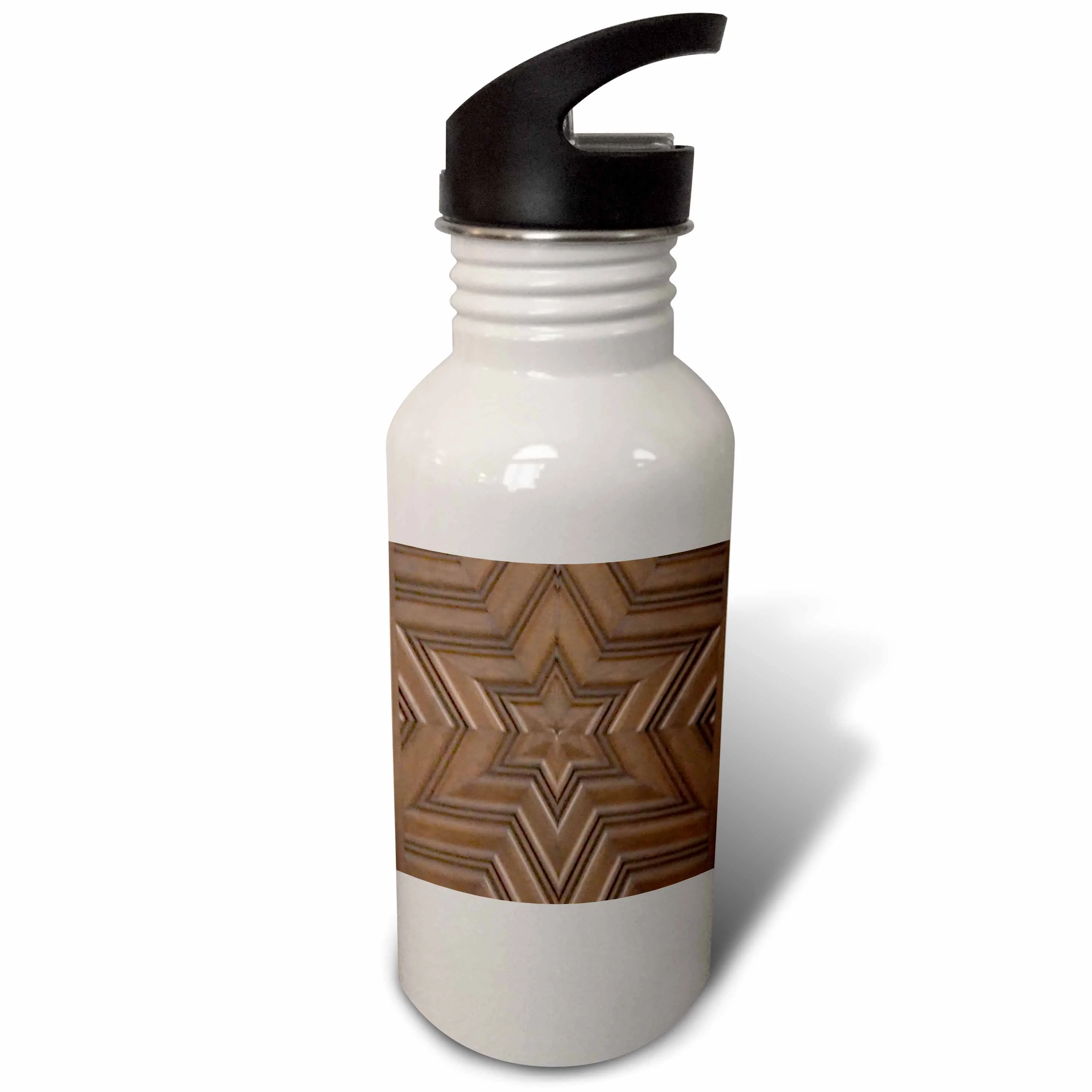 Magen David stars - photo print of wood carving - brown wooden Jew symbol - Judaism - Jewish gifts 21 oz Sports Water Bottle wb-155683-1