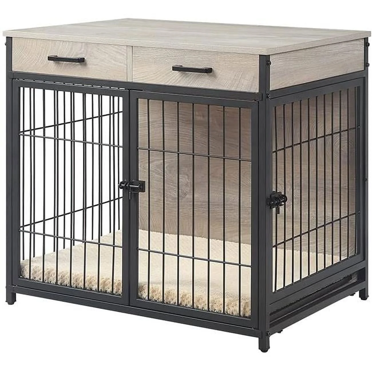 Dog Crate with Double Drawers -  Weathered Grey
