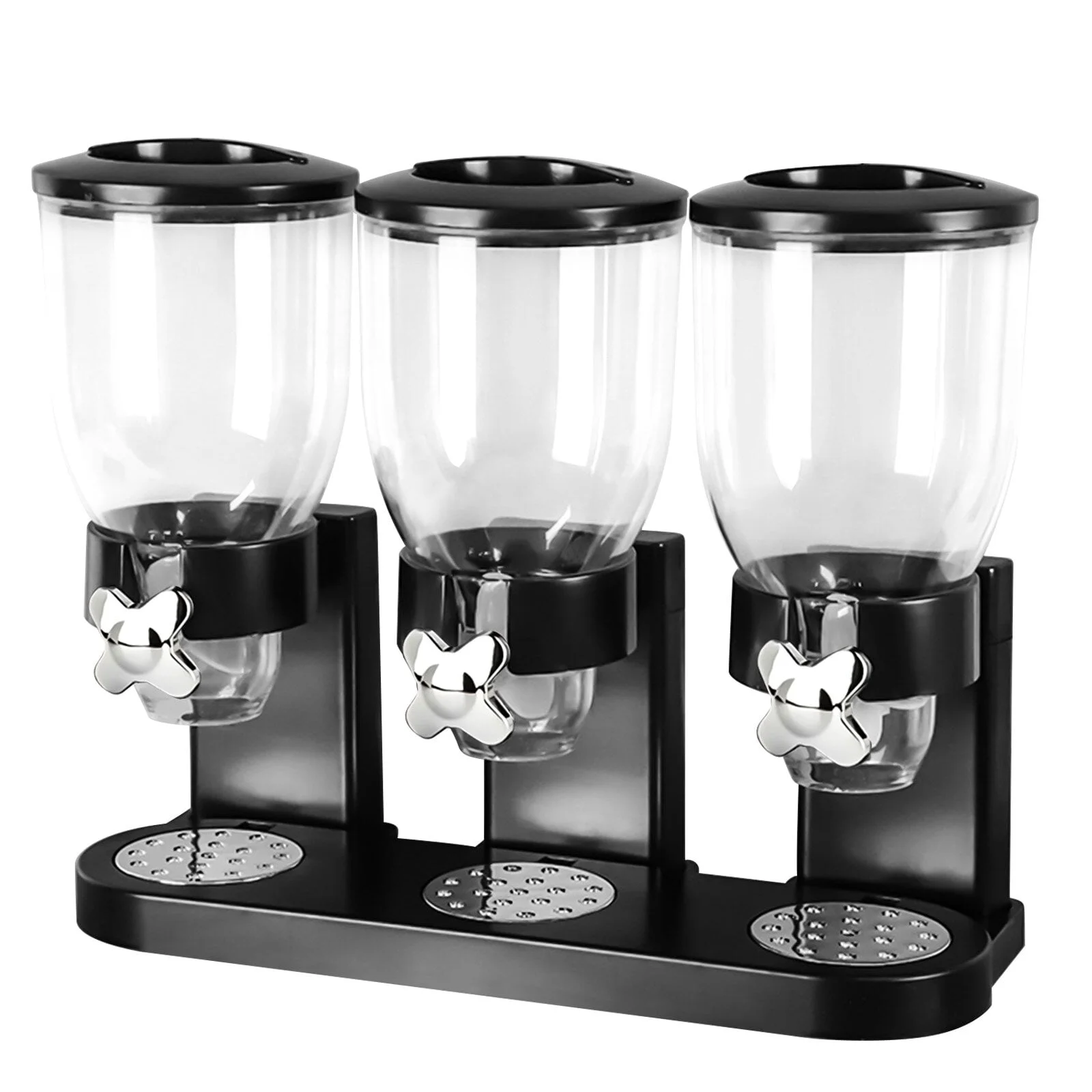 Triple Food Dispenser 2L Dry Food Dispenser Grain Dispenser Cereal Dispenser for Kitchen (Black)