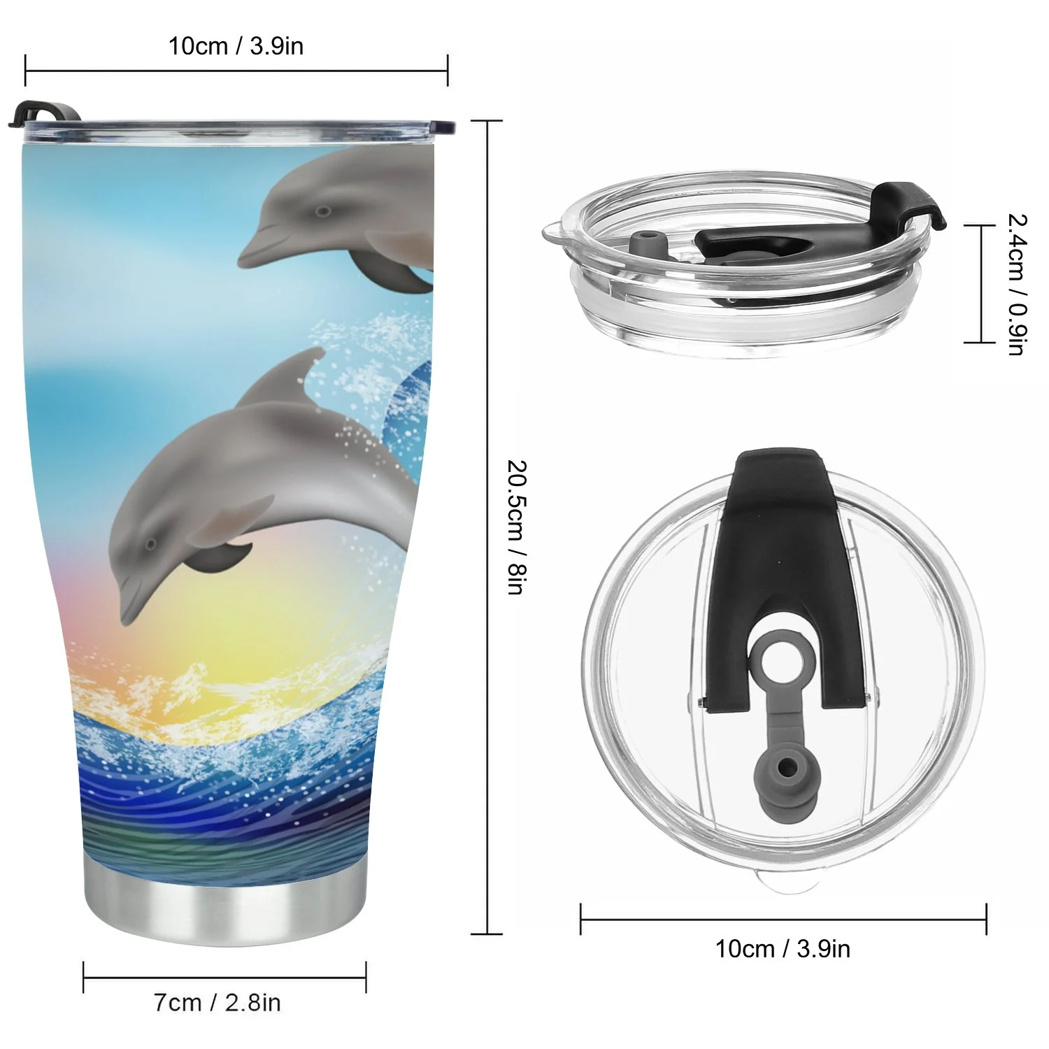 Hidove Stainless Steel Tumbler, Nature Ocean with Two Dolphins 30oz Leak Proof & Stainless Steel Bottle for Hot & Cold Drinks - Coffee Travel Mug, Water Metal Canteen, Thermal Cup