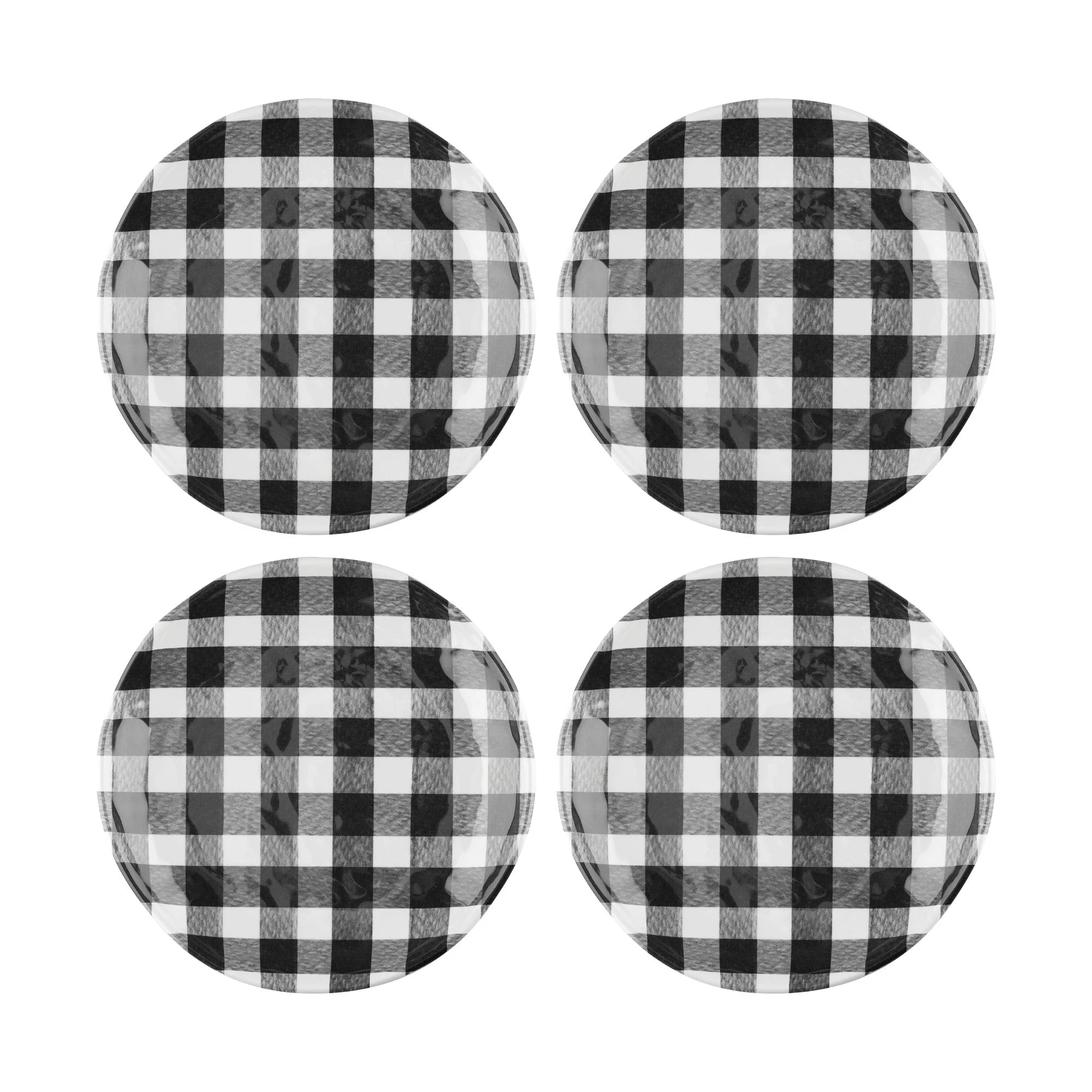 Gourmet Art 4-Piece Gingham 6 Inch Melamine Serving Plates/Appetizer Plates/Dessert Plates, Black