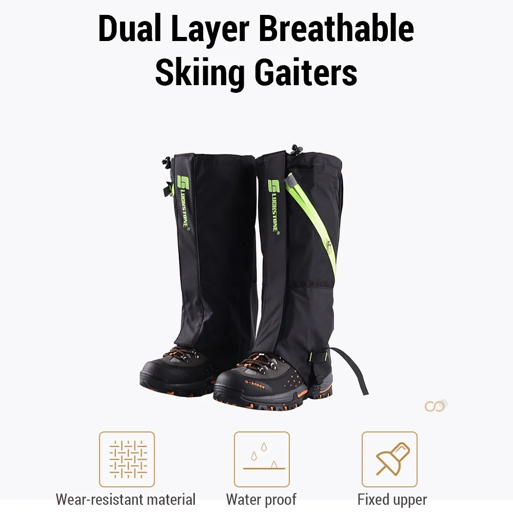 Enjoy Snowy Excursions with Luckstone Winter Hiking Gaiters, Dual Layer Breathable Skiing Foot Warmer