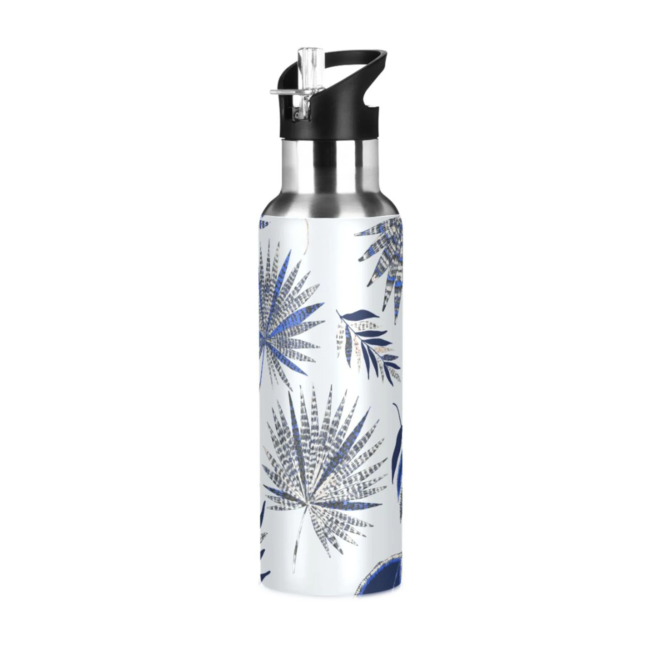 Jungle Tropical Leaves Water Bottles Insulated Thermos Kids Stainless Steel Bottle with Straw Lid Flask Leakproof for Sports Gym 20 oz