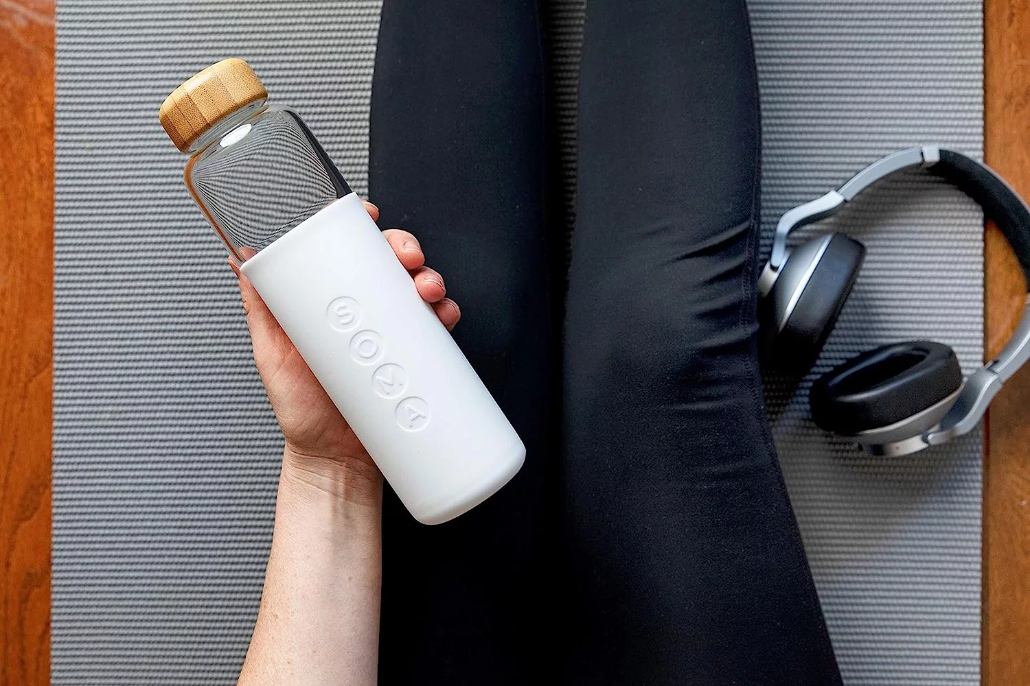 Soma 17oz (500ml) Glass Sport Water Bottle with Silicone Sleeve and 1-Hand Flip Top Lid - White