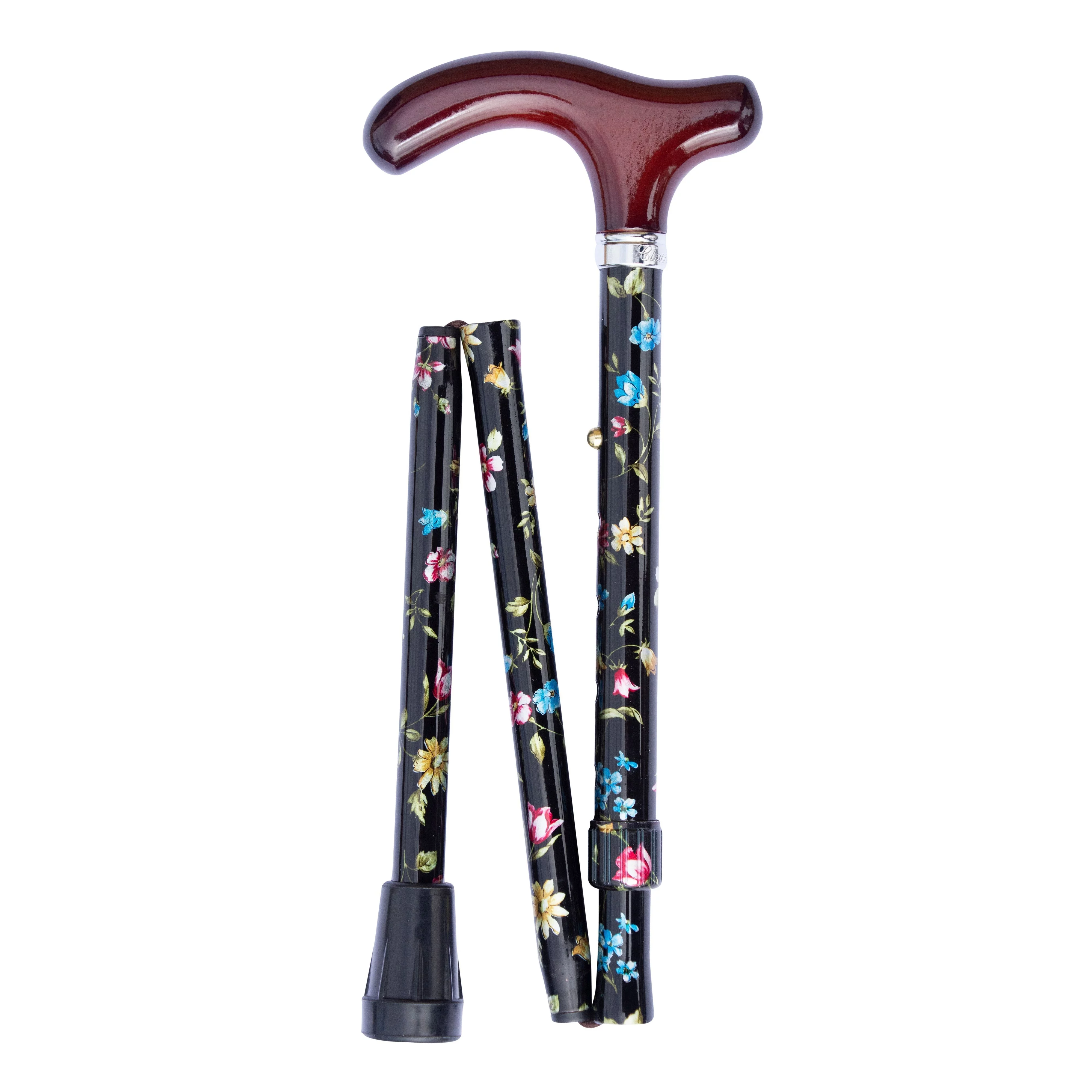 Classic Canes Extra Short Petite Adjustable Folding Derby Walking Canes for Men and Women in Black Floral