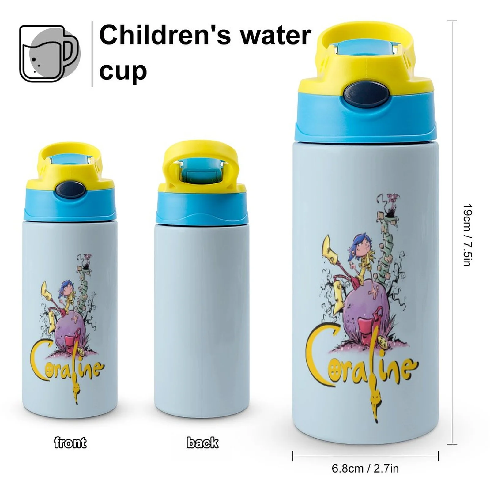 Coraline Movie Kid's Insulated Water Bottle With Straw Vacuum Stainless Steel Cup Leak-Proof Children Toddler Thermoses