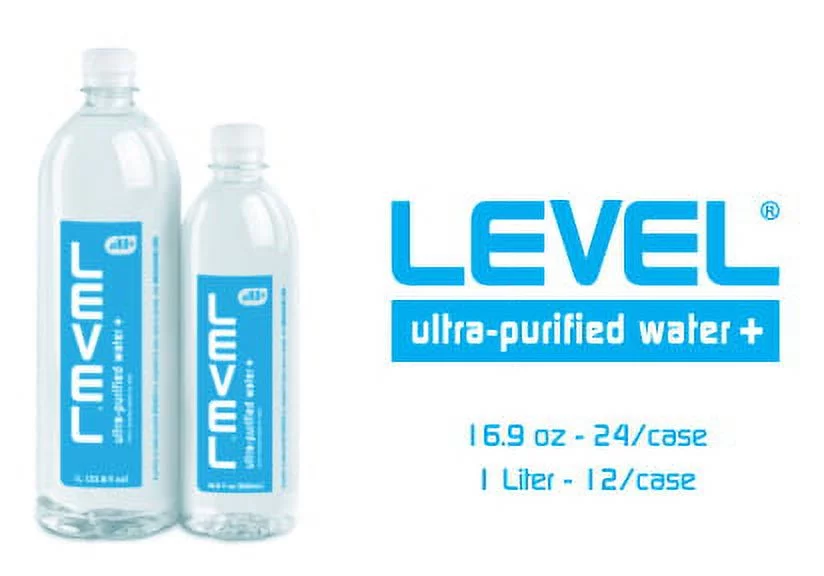 Level Water  (Ultra-Purified Water+) 1L, Ionic Minerals Added For Taste and Hydration, 9.0+ pH, 12/case