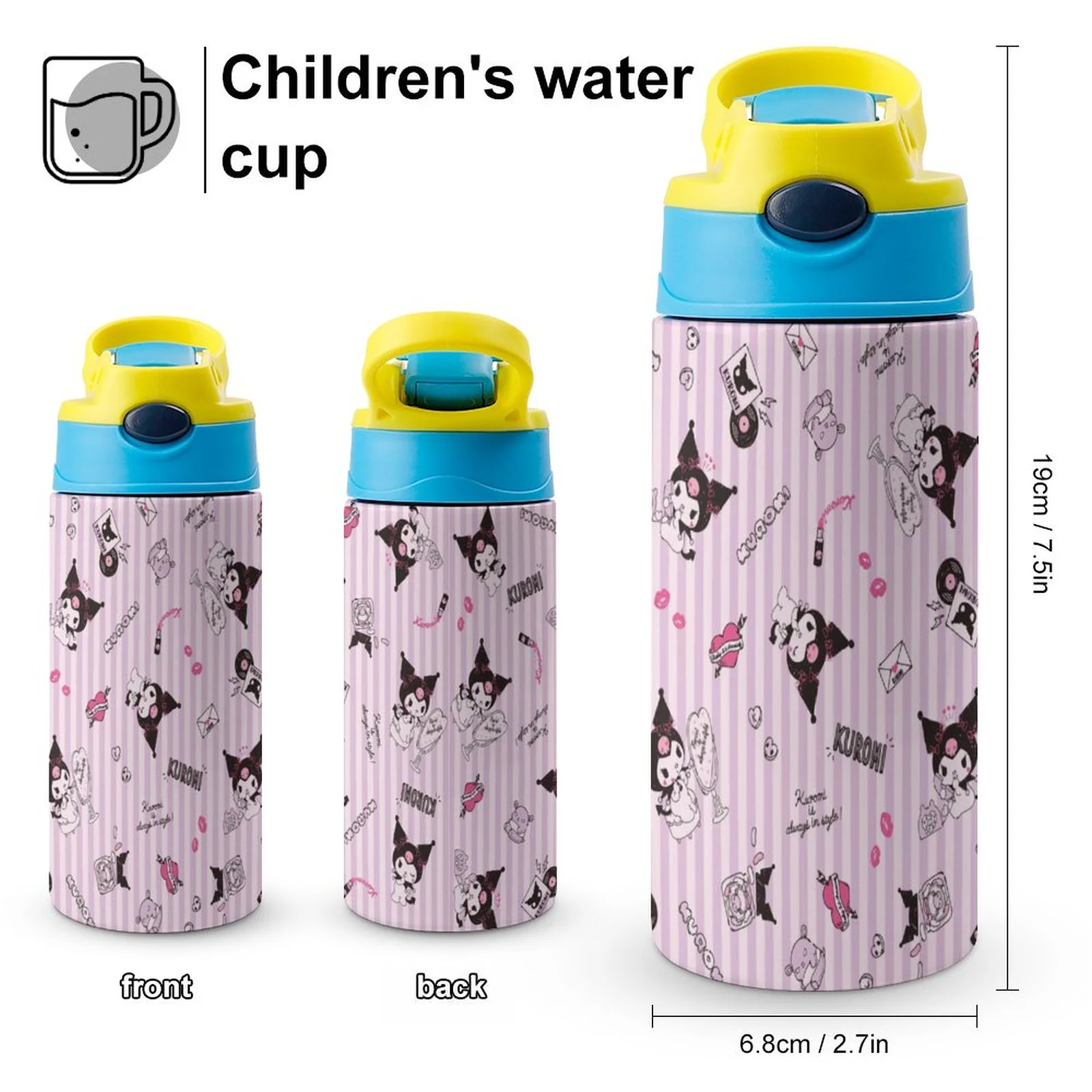 Kuromi My Melody Children's Water Bottle Vacuum Insulated Stainless Steel Cup With Straw Toddler Thermoses