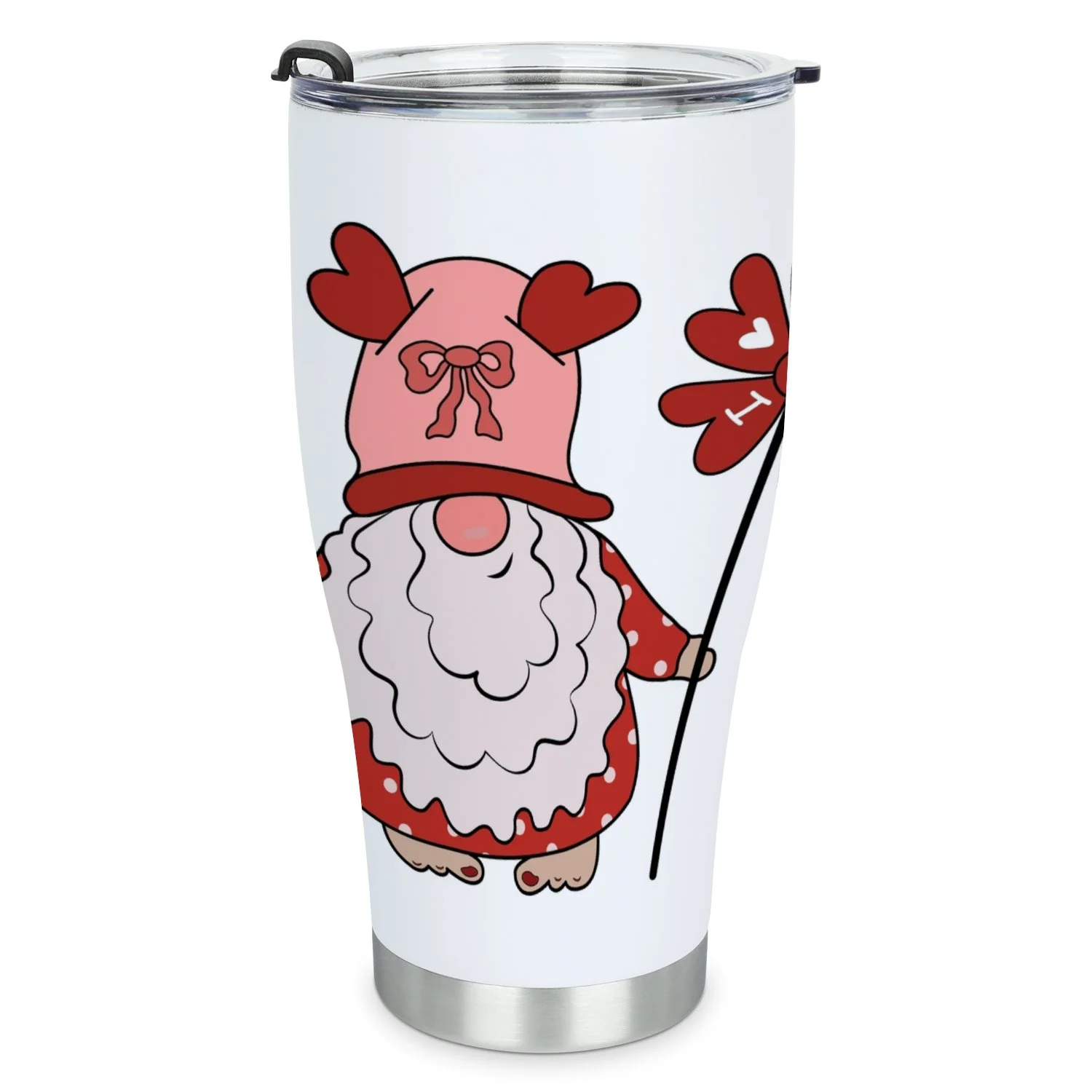 Hidove Stainless Steel Tumbler, Woman Gnome Valentine with a Flower 30oz Leak Proof & Stainless Steel Bottle for Hot & Cold Drinks - Coffee Travel Mug, Water Metal Canteen, Thermal Cup