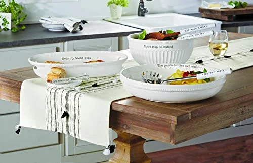 Mud Pie Farmhouse Inspired Serving Bowl Body Bread Basket Set, One size, White