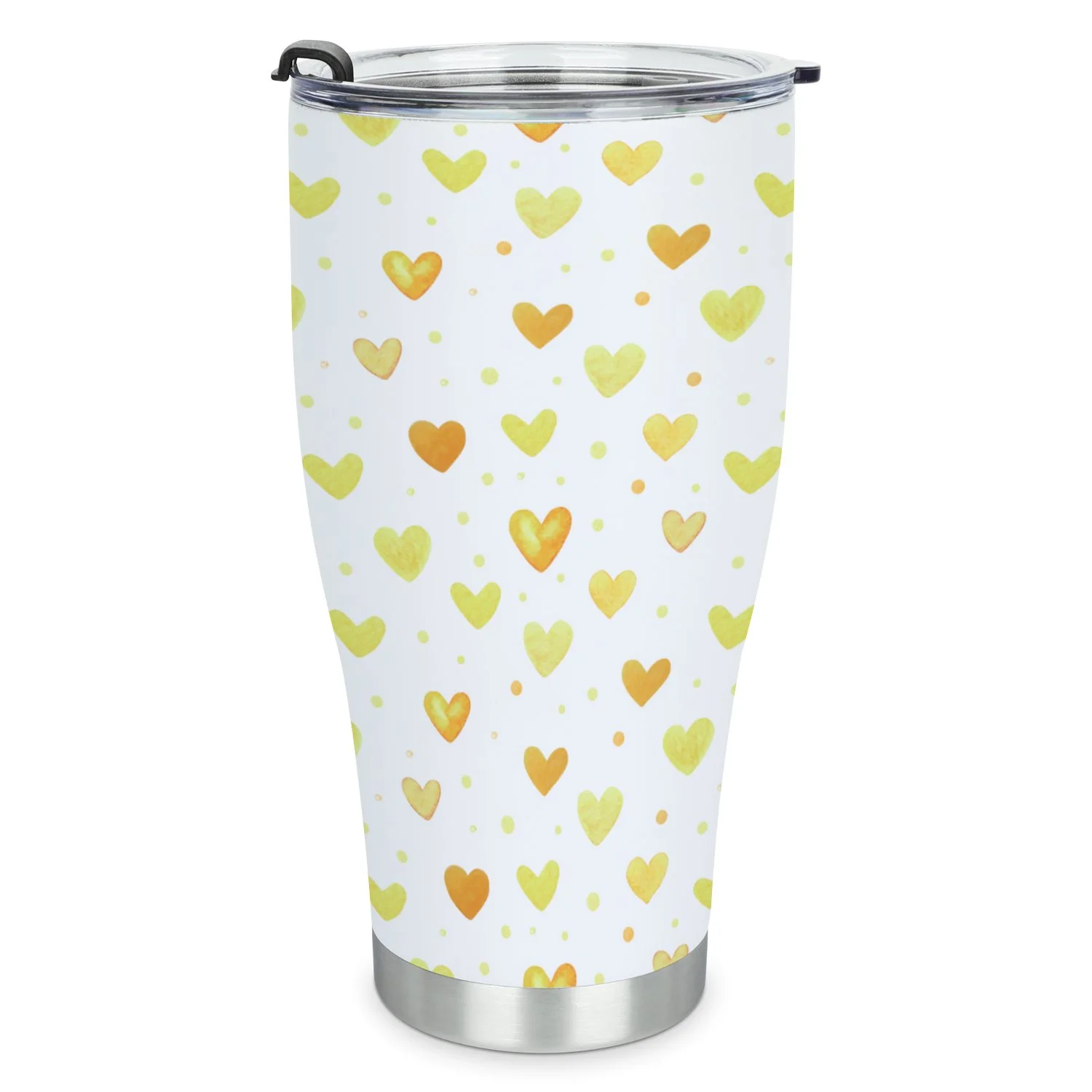 Hidove Stainless Steel Tumbler, Seamless Pattern with Yellow Hearts 30oz Leak Proof & Stainless Steel Bottle for Hot & Cold Drinks - Coffee Travel Mug, Water Metal Canteen, Thermal Cup