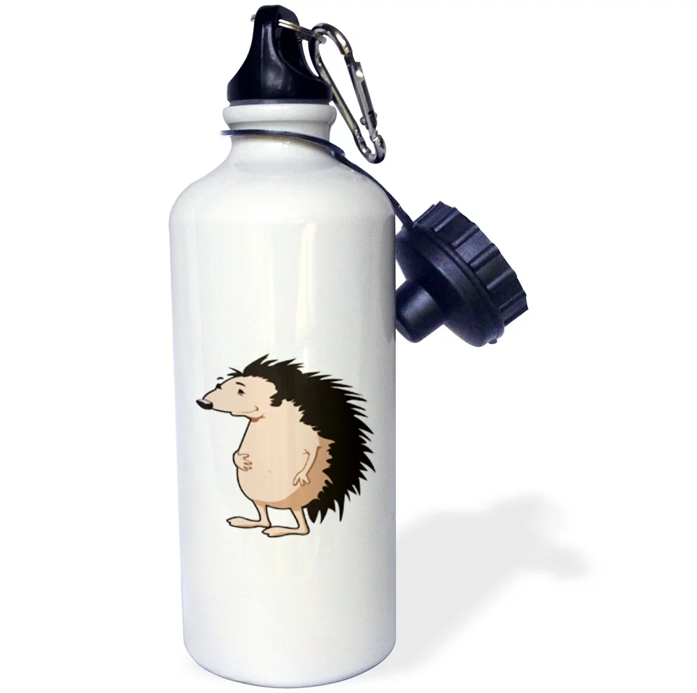 3dRose Image of Funny Hedgehog Cartoon Holding His Tummy - Water Bottle, 21-ounce