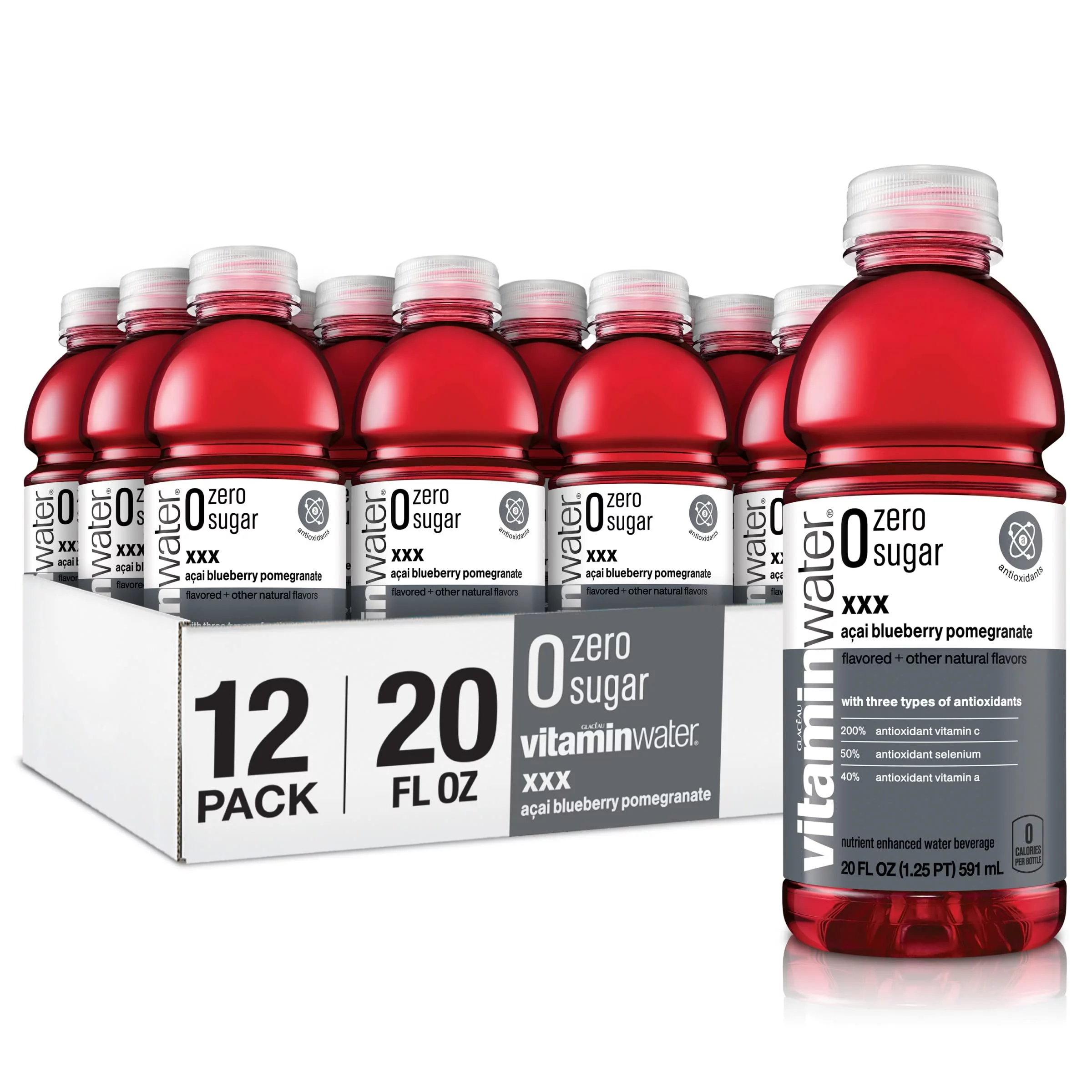 Vitaminwater Zero Sugar Xxx, Electrolyte Enhanced Water W/ Vitamins, Açai-Blueberry-Pomegranate Drinks, 20 Fl Oz, 12 Pack