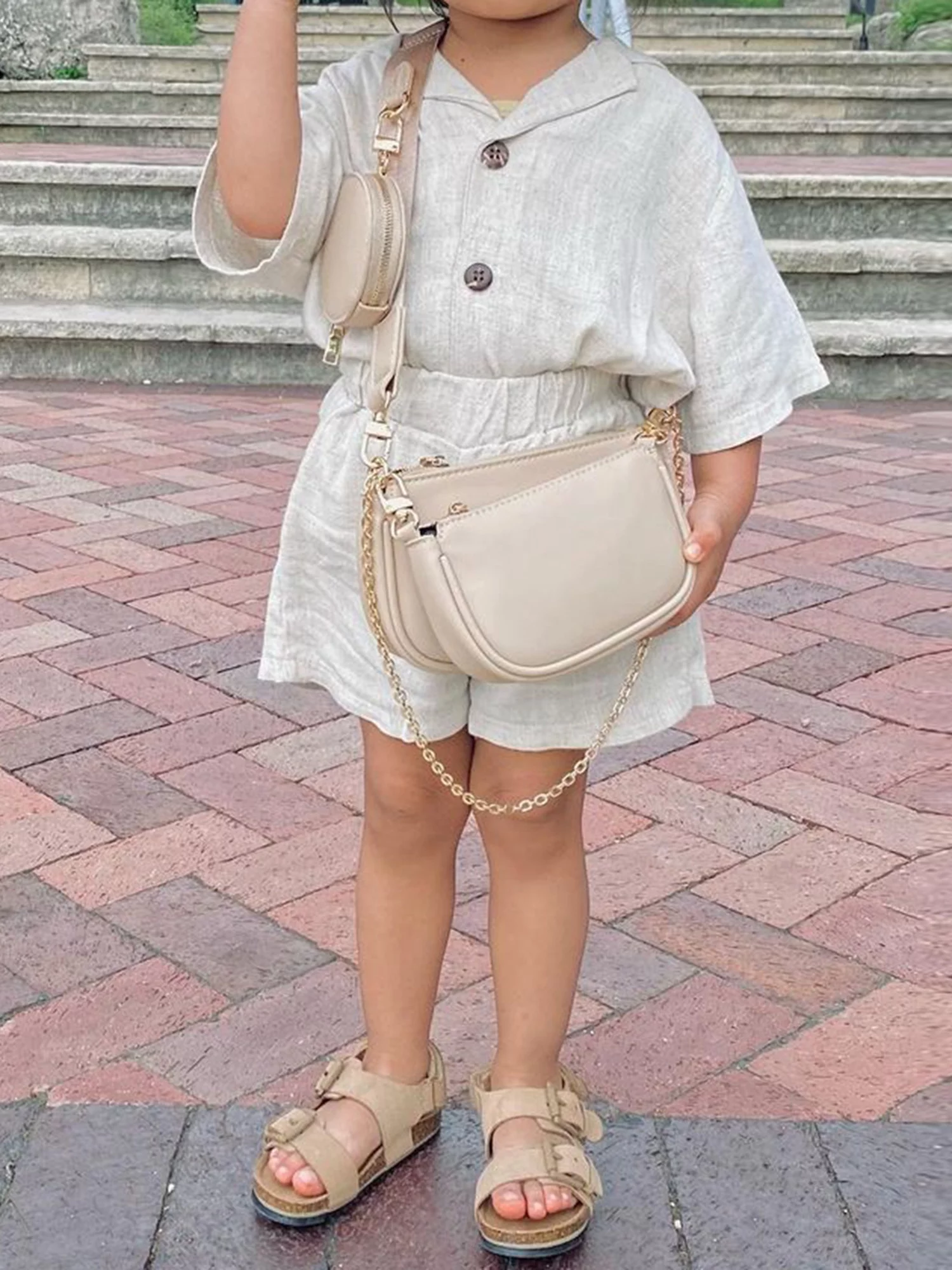 Baby Girls Boy Cotton Linen Shorts Set Solid Color Short Sleeve Pocket Button Down T-Shirt Tops and Shorts Summer Outfit Clothes