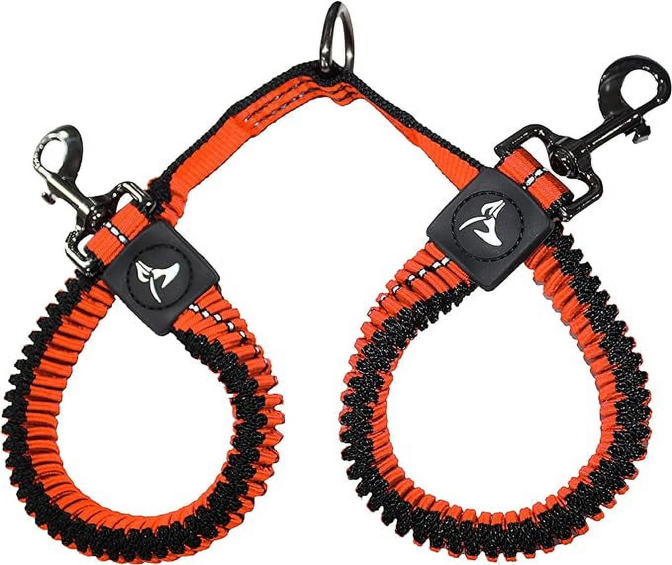 Kruz Double Dog Coupler - KZVX2-08S - Tangle Free Dog Walking and Training Dual Extension Coupler - Comfortable, Shock Absorbing - Reflective Bungee Coupler for Two Dogs - Orange - 5/8