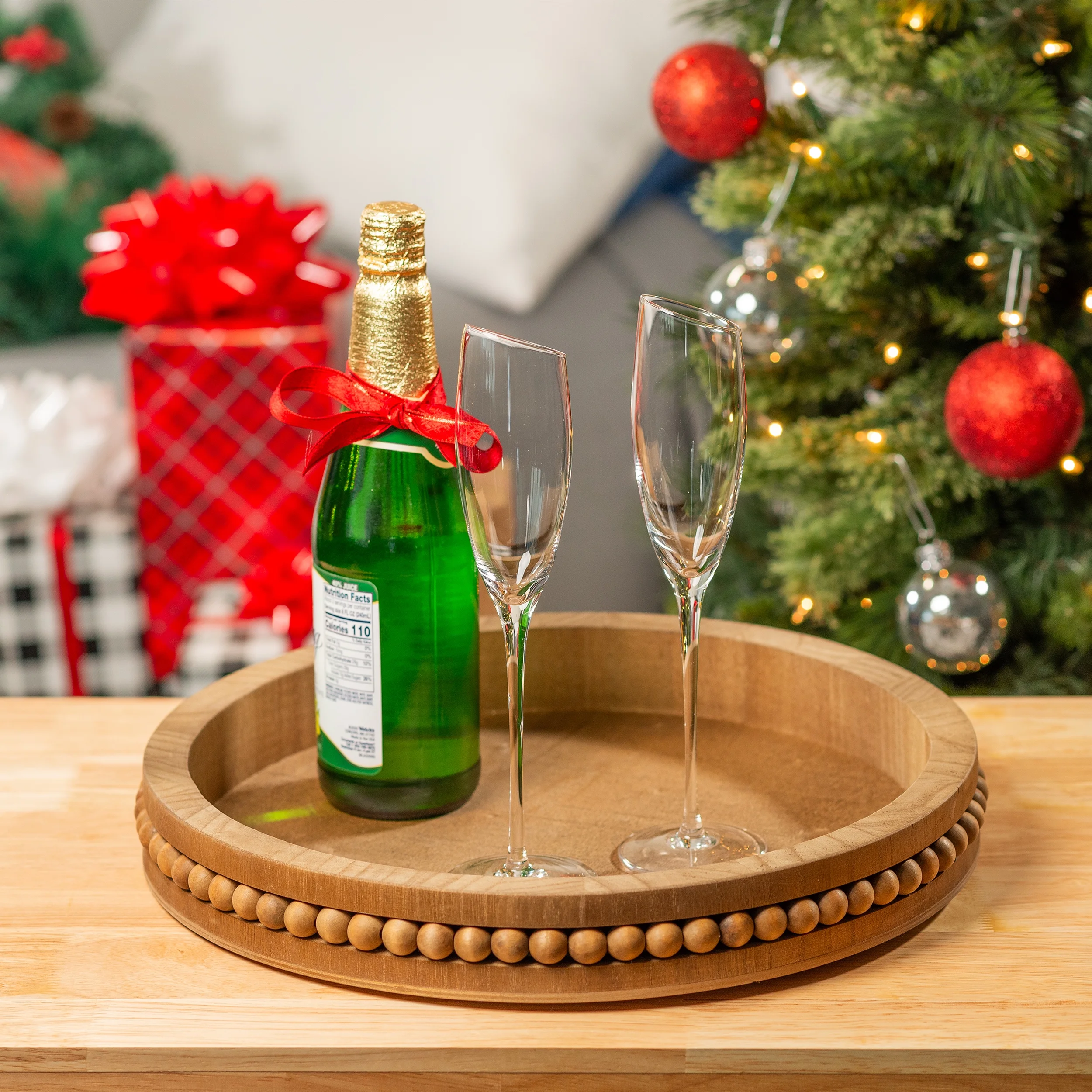 Creekview Home Emporium 16in Round Rustic Wood Tray Centerpiece Decor Tray