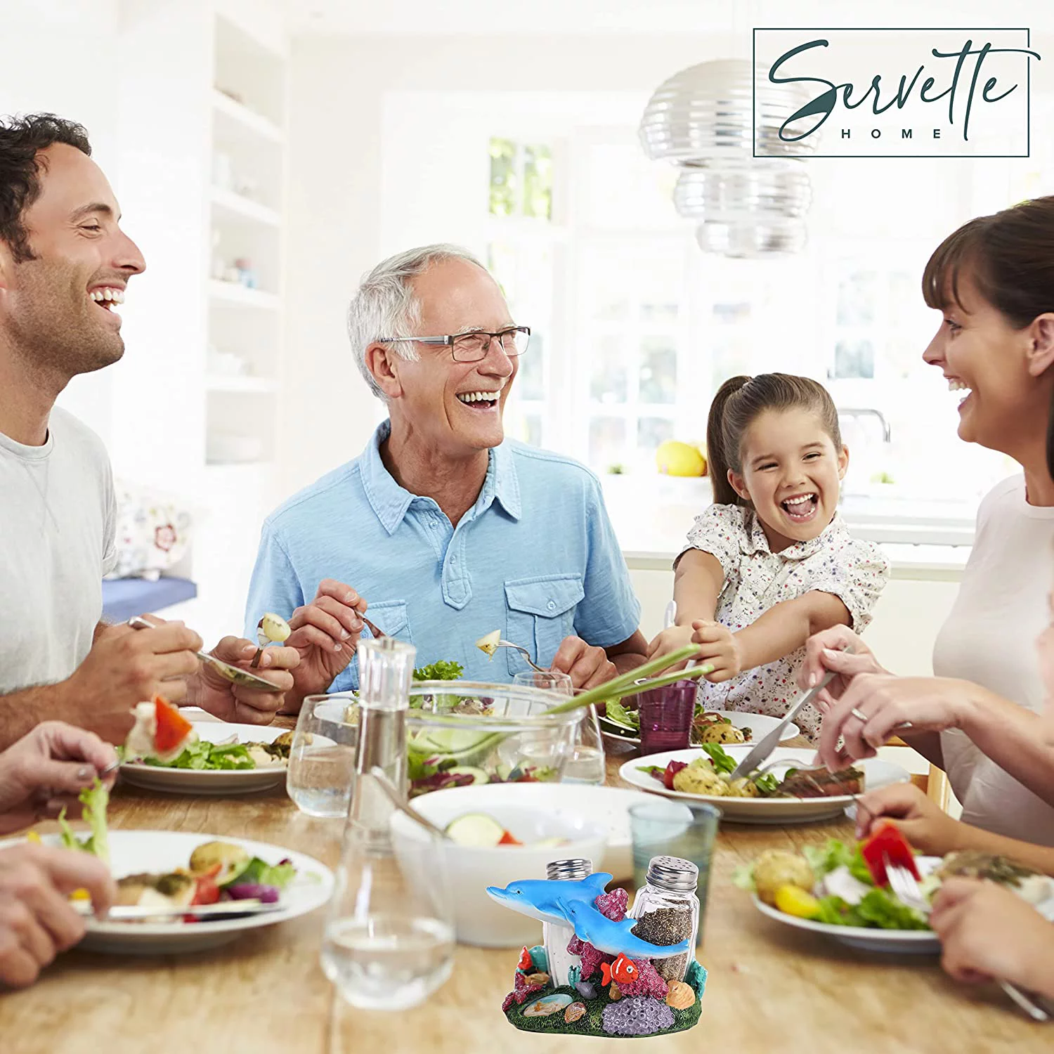 Servette Home Ocean-Themed Dolphin Salt and Pepper Shakers with Stand