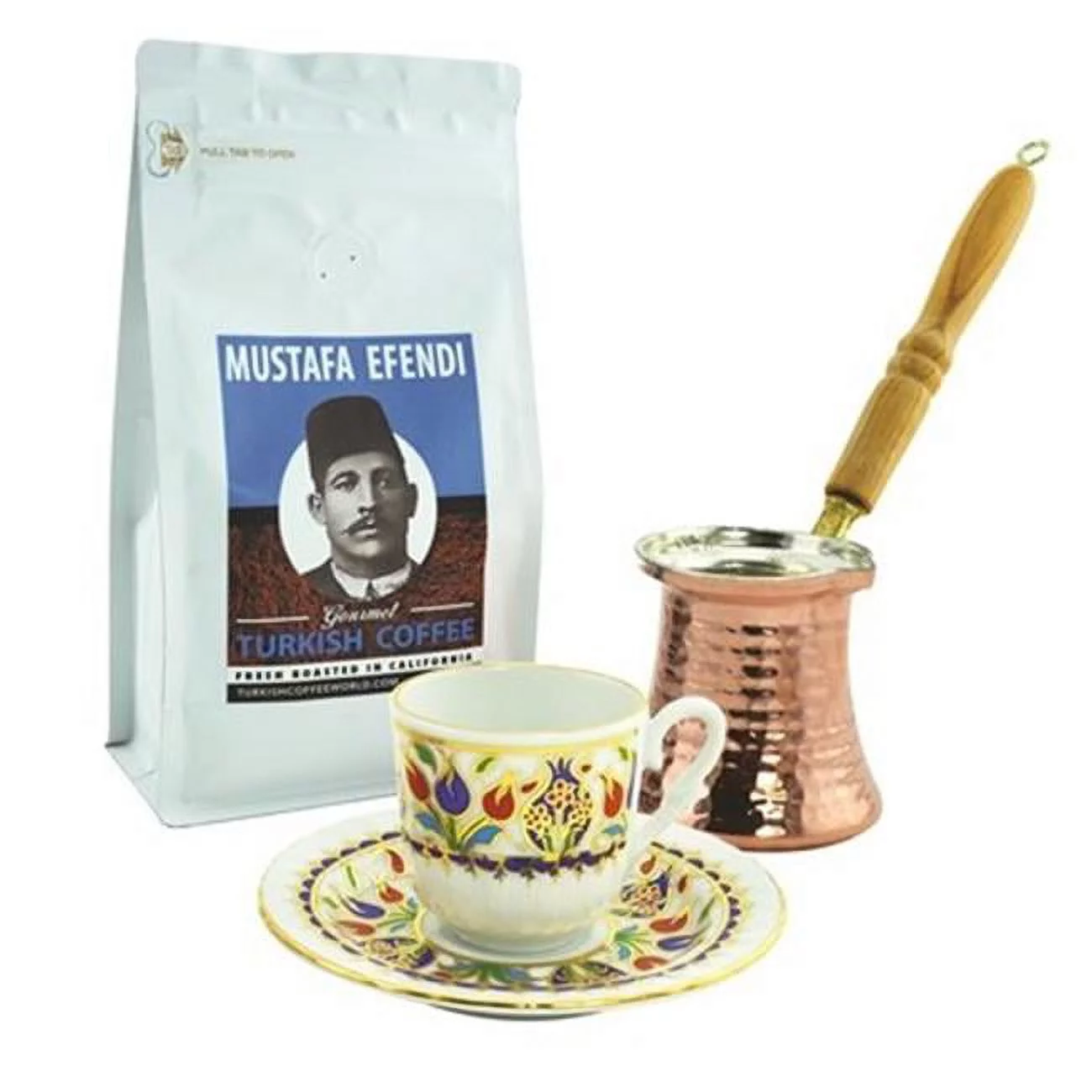 Turkish Coffee World Coffee Set for One with Mustafa Efendi Gourmet Turkish Tulip I Coffee
