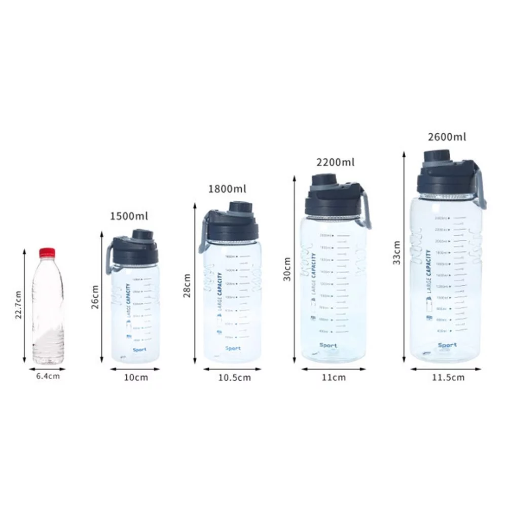 Large Capacity with Filter BPA Free Leak-Proof Fitness Gym with Time Marker Sports Water Bottle Water Jug Drinking Bottle Kettle GREEN 2600ML