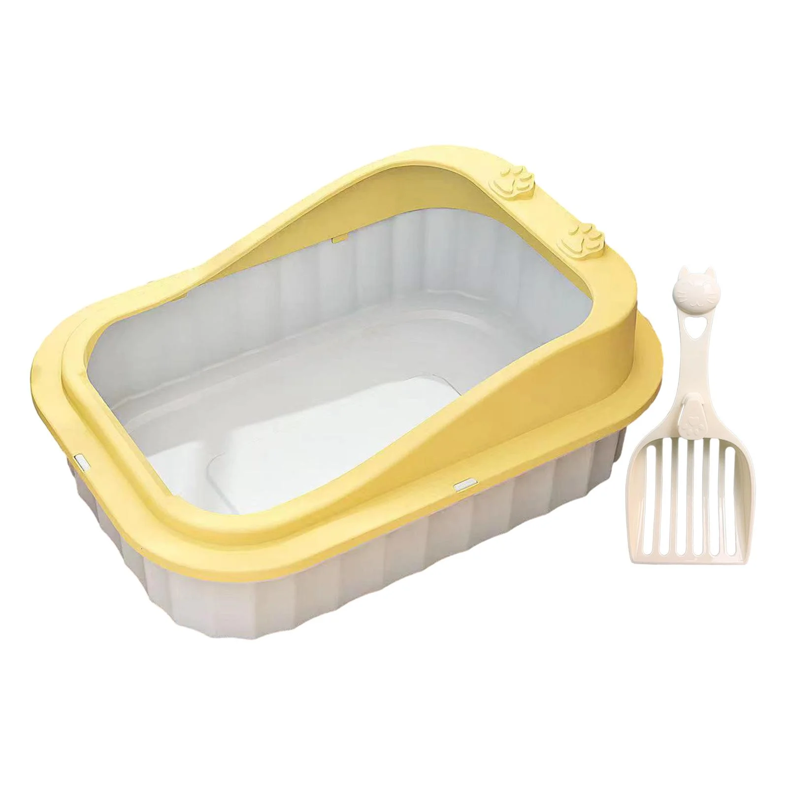 FITYLE Cat Kitty Litter Pan Durable Cat Litter Basin Cat Sand Box Splashproof Cartoon Appearance 50x36x19cm Kitten Toilet yellow