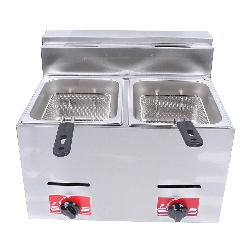 MIDUO Commercial Countertop Gas Fryer with Double Basket Stainless  Countertop Fryer 6L