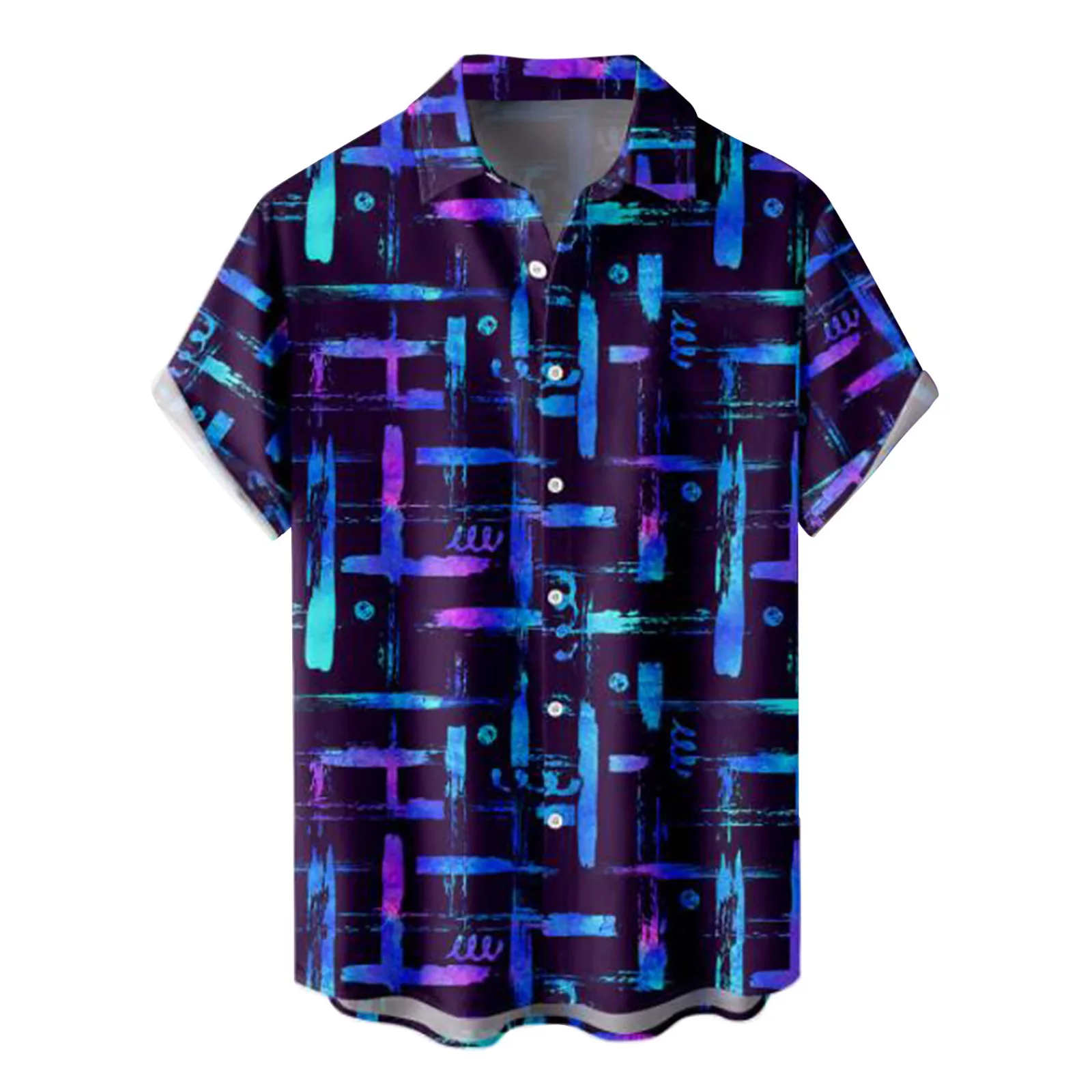 Mens Printed Hawaiian Shirts Short Sleeve Button Down Beach Shirts Shirt For Man Summer Men Shirts Purple M