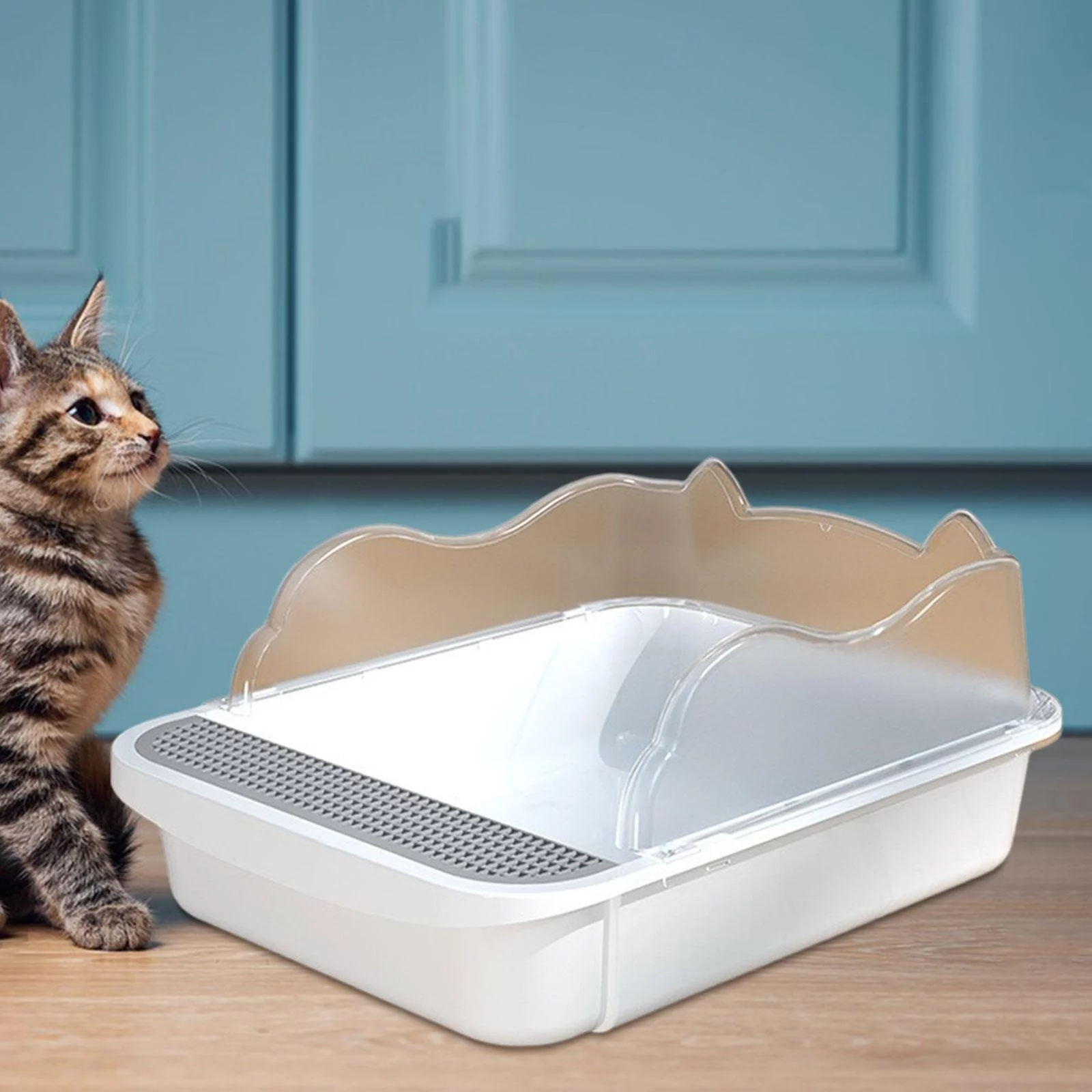 Cat Kitty Litter Pan, Open Top Pet Litter Tray, Cat Bedpan, Cat Sandbox, Semi Closed Cat Sand Basin, Splashproof Cat Toilet L