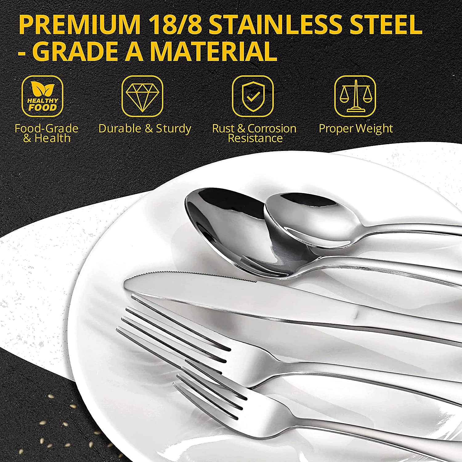 Silverware Set 20 Piece Gold Silverware Flatware Cutlery Set With Stand Include Knife Fork Spoon,Hanging Stainless Steel Utensils Set Service for 4, Dishwasher Safe (silver)