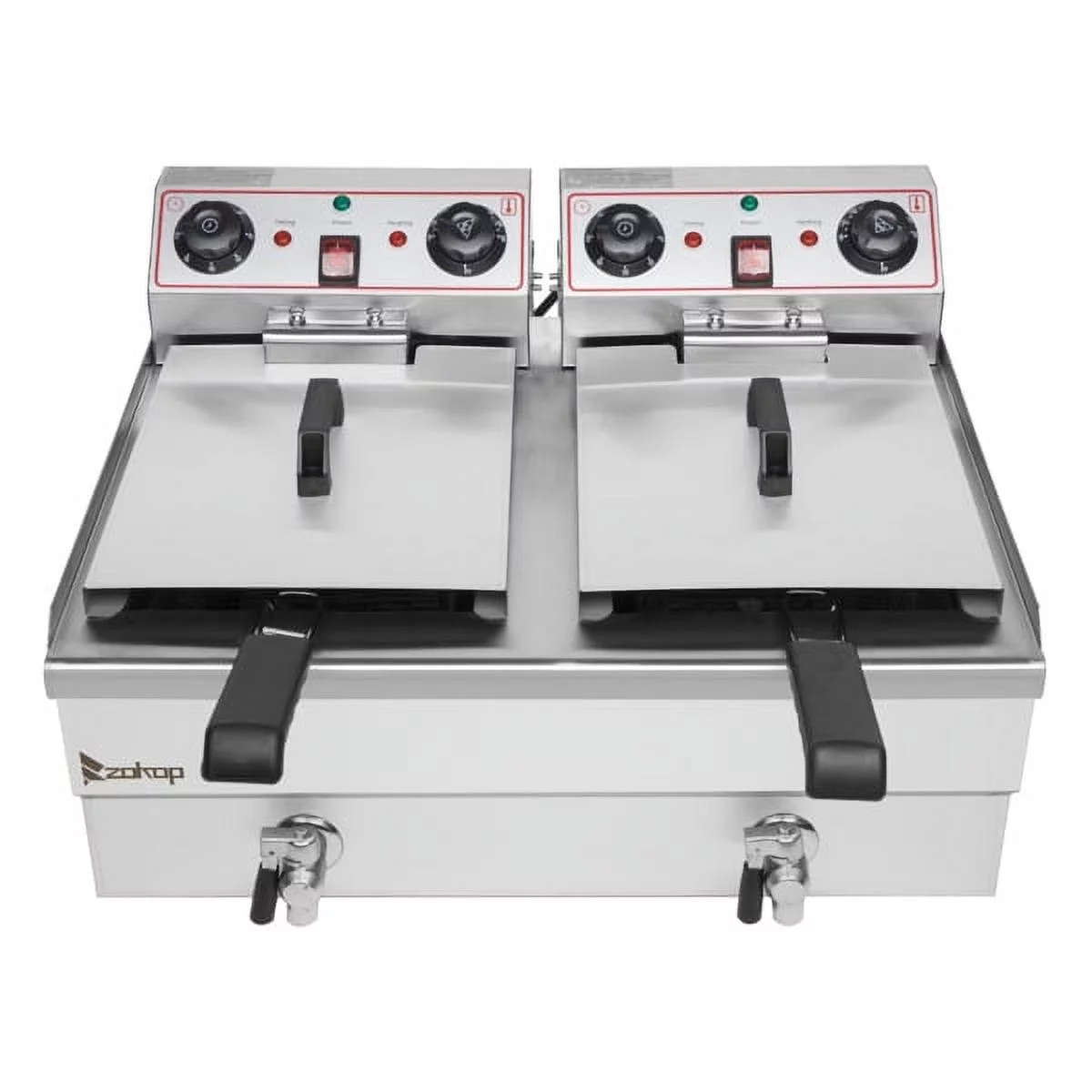 【Replace the old encoding 03688841】EH102V 16.9QT / 16L Total Capacity 24.9QT/23.6L Stainless Steel Faucet Double Tank Deep Fryer 3400W MAX (8L 8L Big Blue/Large Handle)