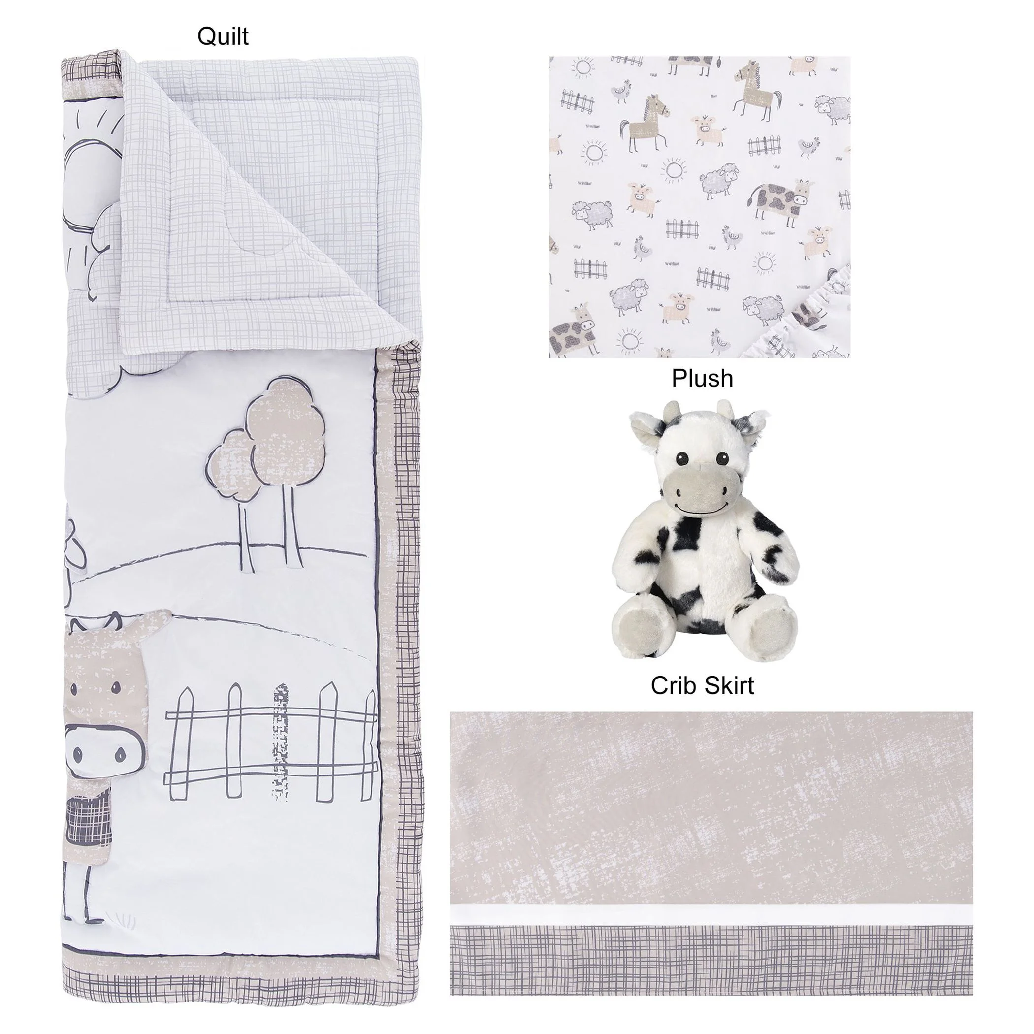 Sammy & Lou Farm 4 Piece Bedding Sets, Crib Bedding for Infant, Cow Character