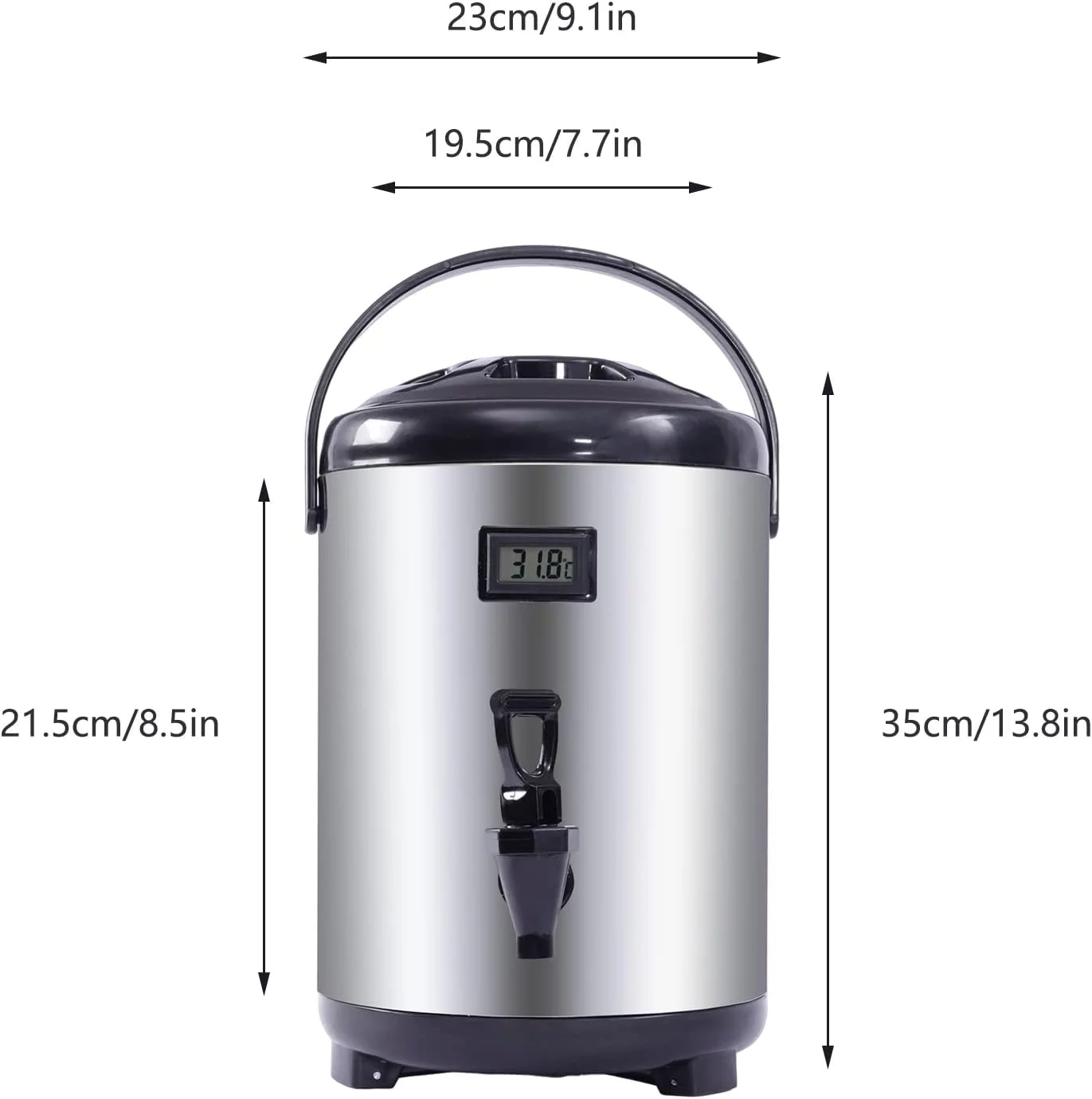 Miumaeov 8L Insulated Beverage Dispenser 304 Stainless Steel Large Hot and Cold Beverage Dispenser with Faucet for Tea Coffee Milk, Water, Juice,Soup Party Buffet(Temperature -30℃- 150℃)