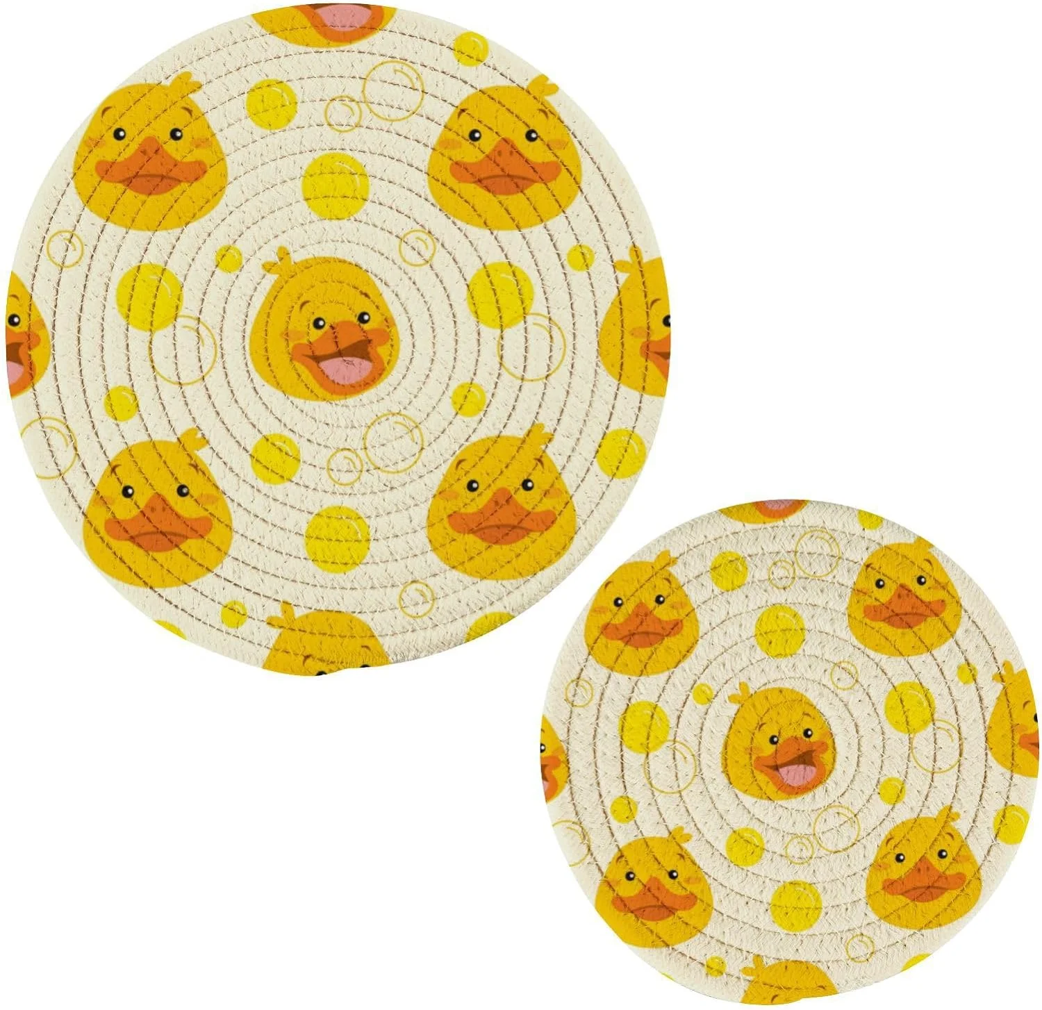 SKYSONIC Pot Holders Trivets set, 2 Pcs,Duck Pattern Ducky Cartoon Potholders for Kitchen Thread Weave Trivets for Hot Dishes/Pot/Bowl/Teapot/Hot Pot Holders