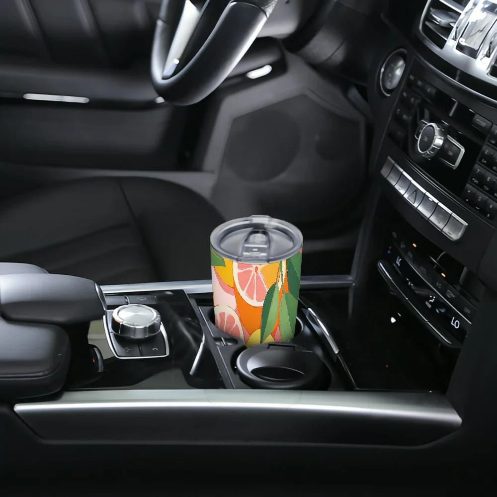 JEUXUS  Extra Large Insulated Water Bottle, 33 Ounce Stainless Steel Water Bottle with Handle, Pink Double Wall Metal Tumbler with Lid, Lemon Toss