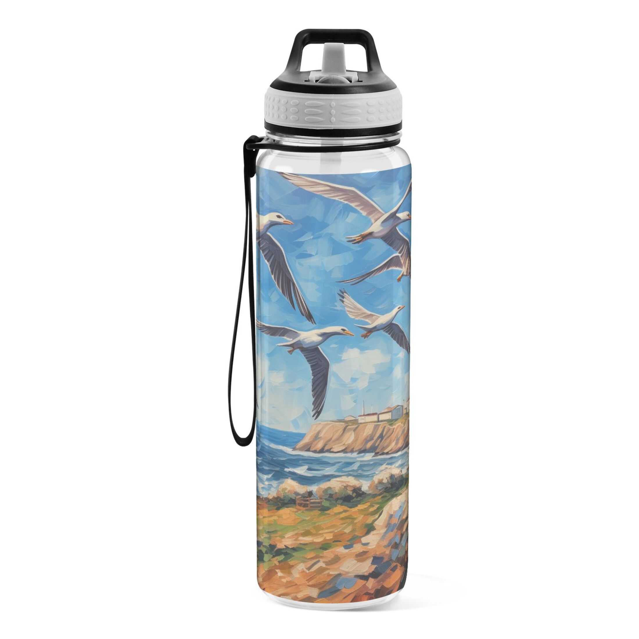 Abstract Paint 32oz Water Bottles with Straw Tritan Leakproof Sports Bottle BPA Free Clear for Fitness Gym Swimming Cycling