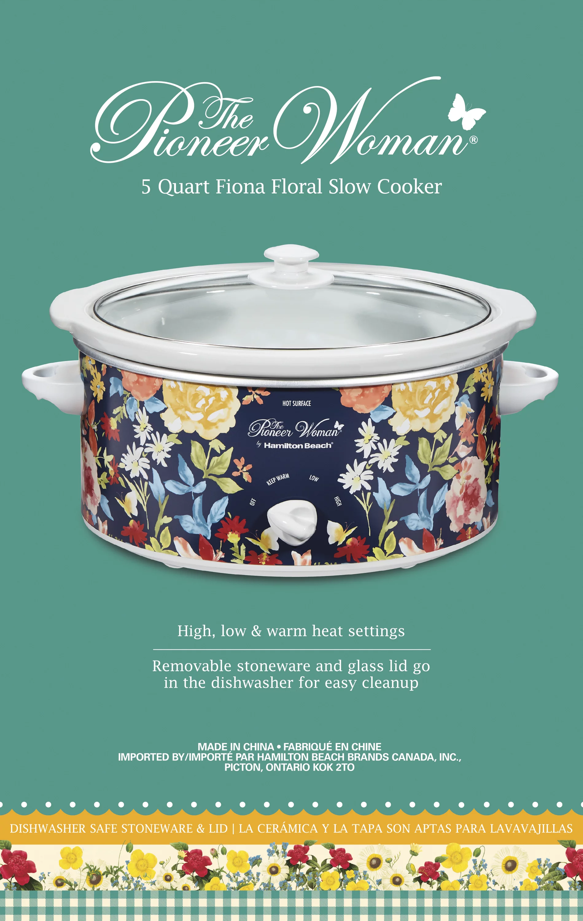 The Pioneer Woman Fiona Floral 5-Quart Portable Slow Cooker