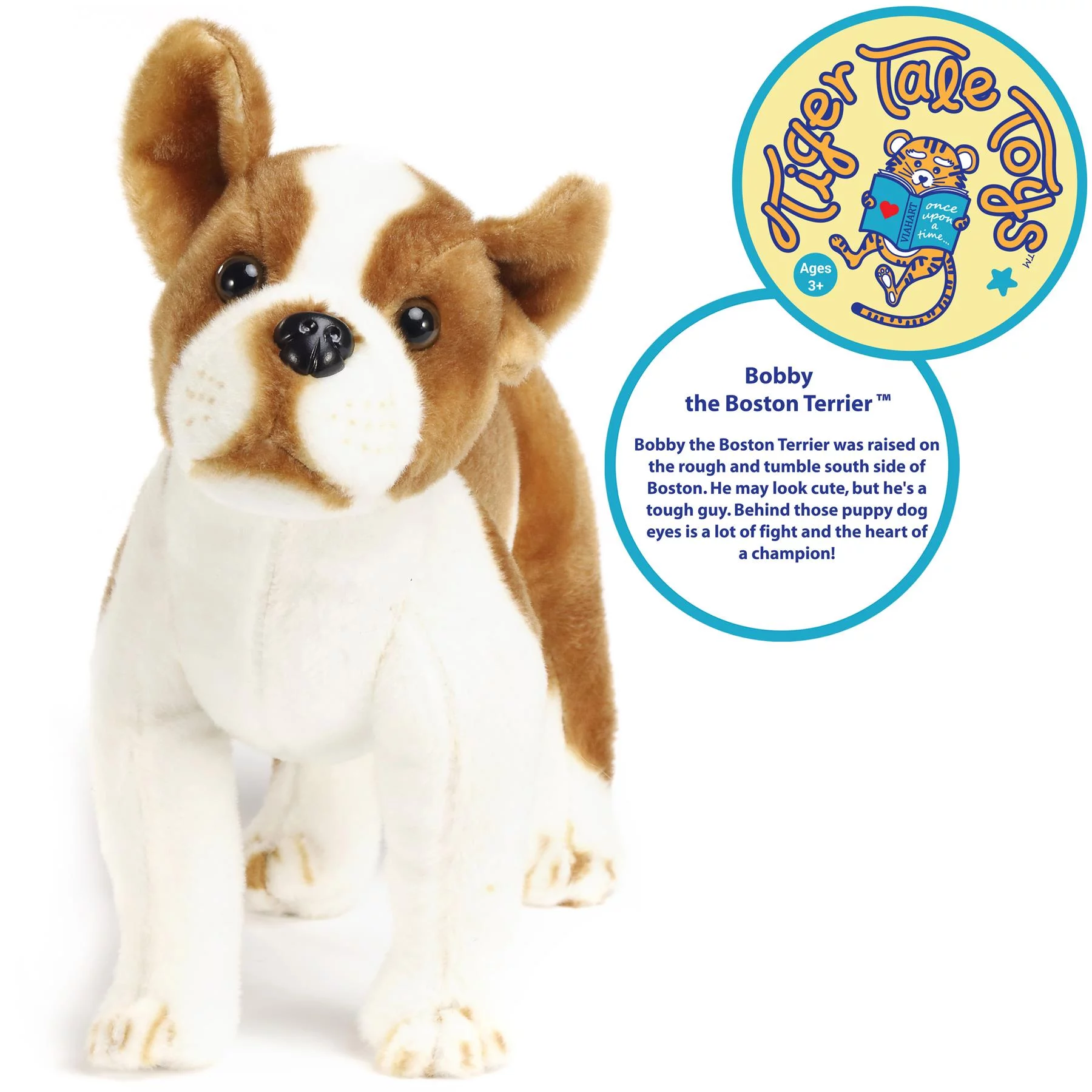 Bobby The Boston Terrier Boxer - 14.5 Inch Large Dog Stuffed Animal Plush - by Tiger Tale Toys