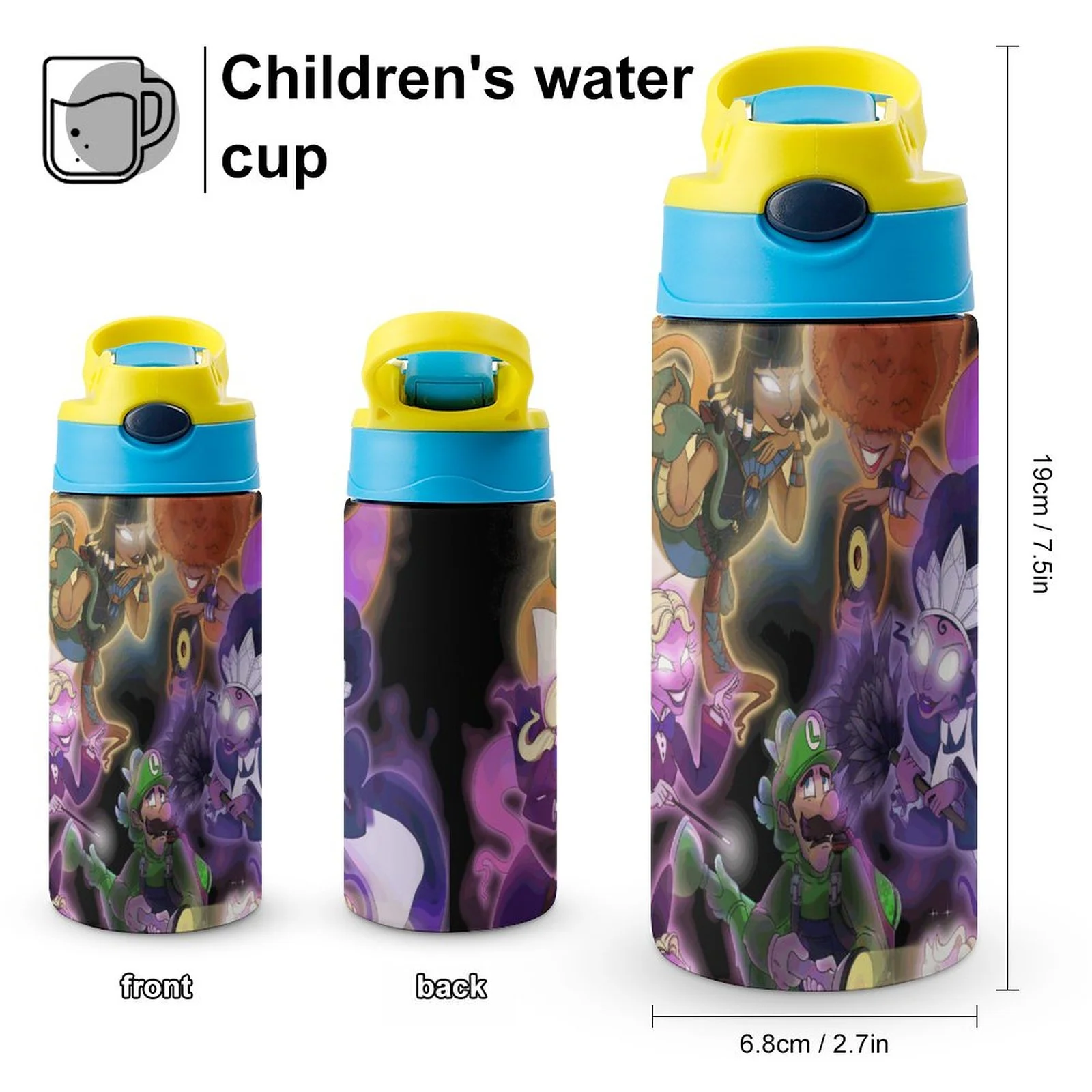 Luigi's Mansion Kid's Insulated Water Bottle With Straw Vacuum Stainless Steel Cup Leak-Proof Children Toddler Thermoses