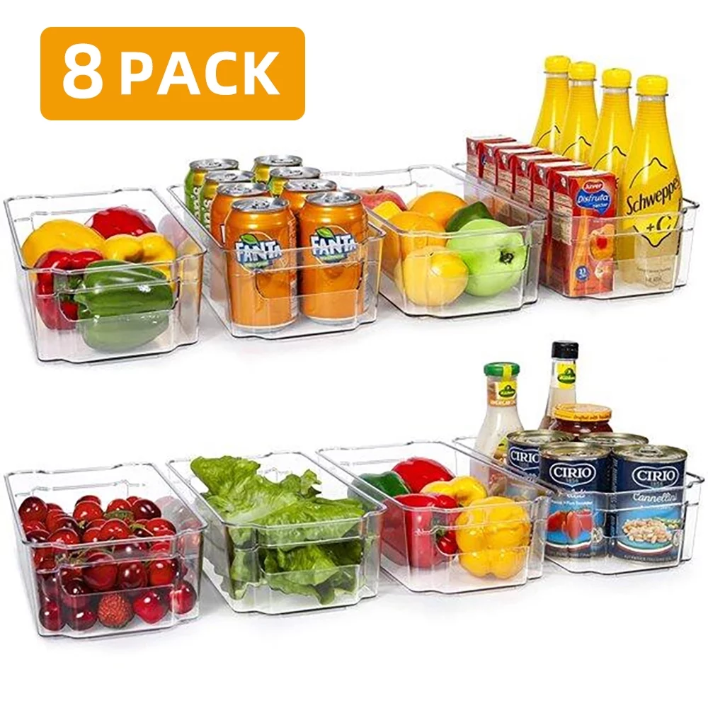 Refrigerator Organizer Bins - 8pcs Clear Plastic Bins for Fridge, Freezer, Kitchen Cabinet, Pantry Organization, BPA Free Fridge Organizer, 12.5