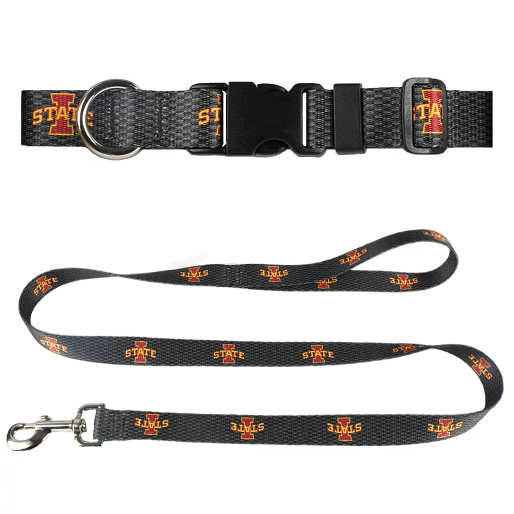 Iowa State University 1 inch x 6ft Dog Leash and 1 inch Extra Large Collar Set, Carbon Fiber