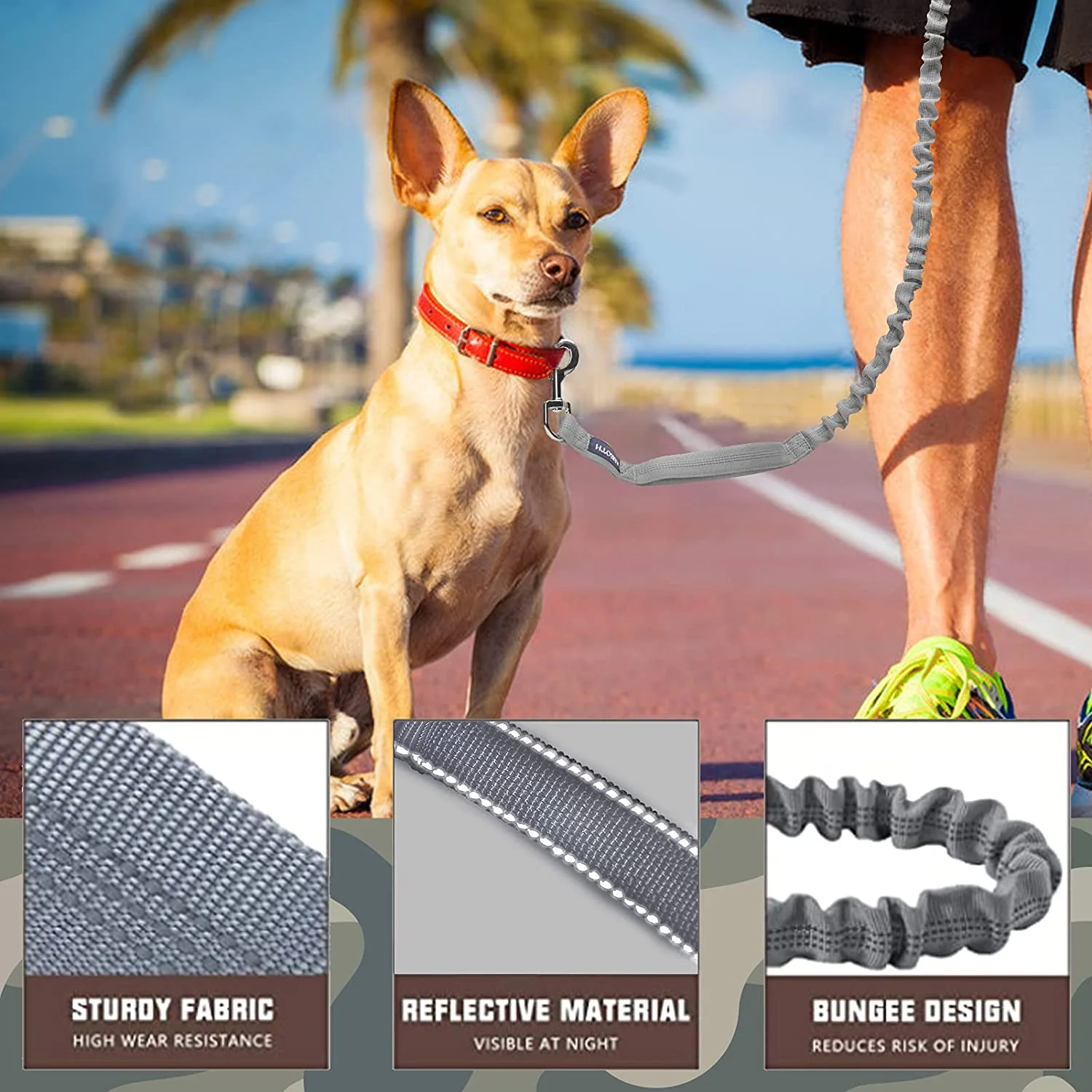 AUROTH Dog Leash Large Dogs, Heavy Duty Dog Leash Bungee, No Pull Dog Leash for Shock Absorption, Grey Dog Training Leashes for Medium Large Breed Dogs 6FT/4.5FT, 2 Padded Handles