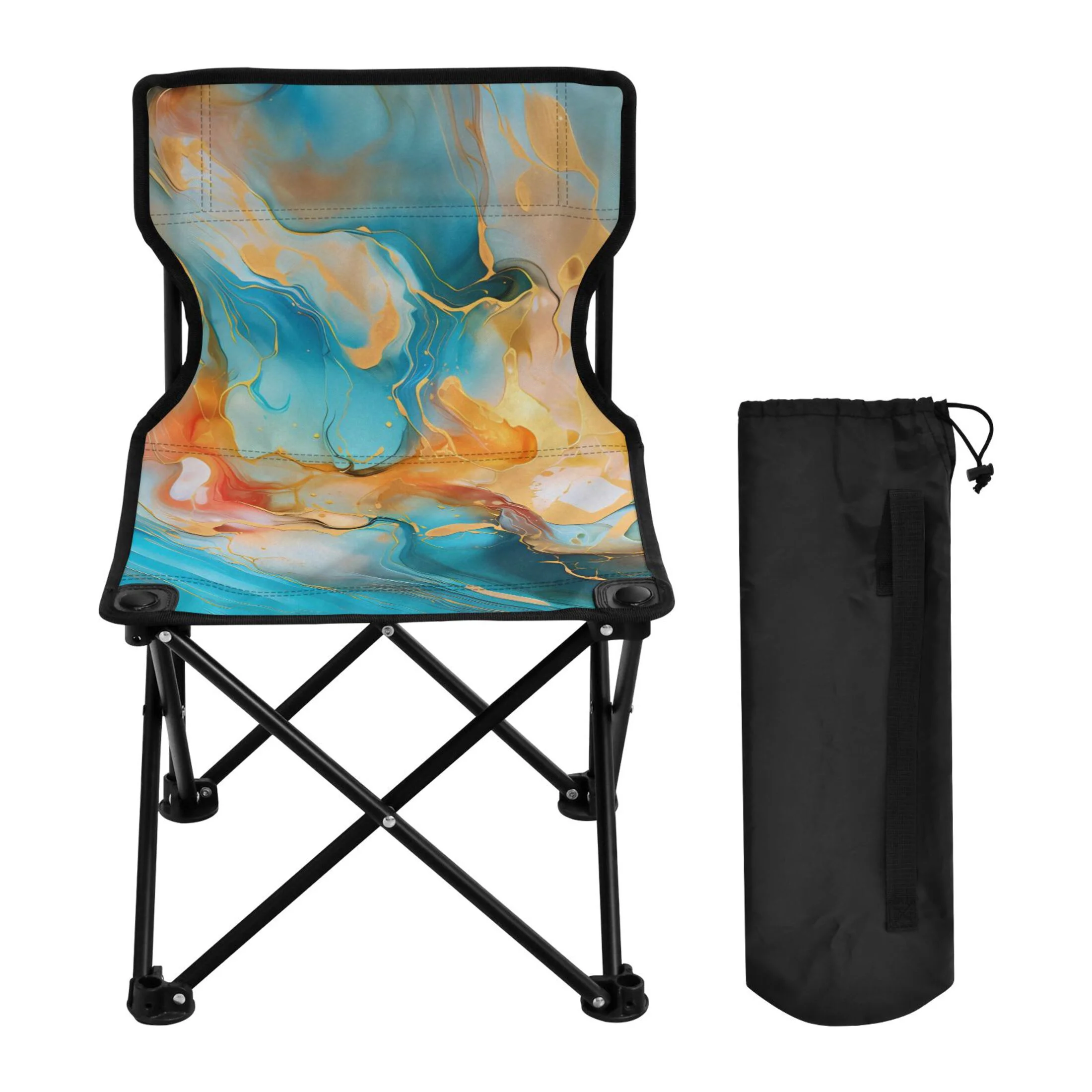 Blue Golden Marble Portable Camping Chair Outdoor Folding Beach Chair Fishing Chair Lawn Chair with Carry Bag Support to 220LBS