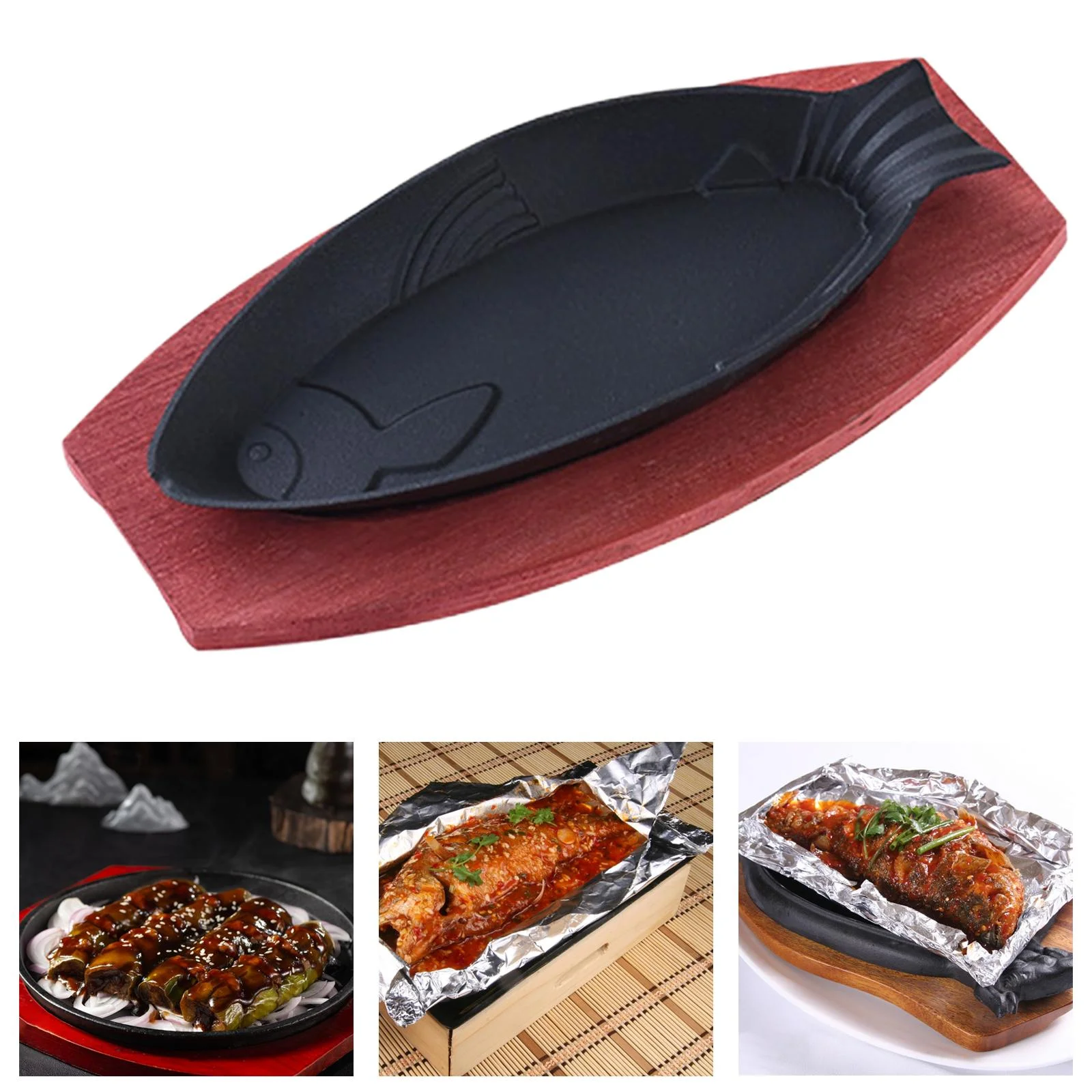 Tongina Steak Fry Plate BBQ Grilling Pan Shaped Baking Tools Cast Iron Fajita Pan Steak Serving Plate for Home Stovetops Cooking B