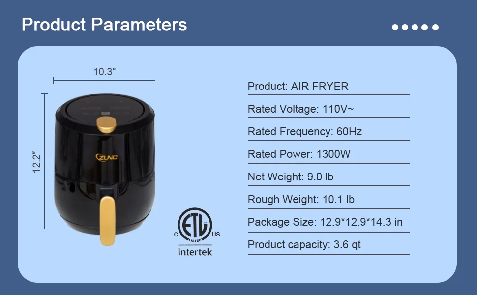 Family Air Fryer , 3.6 Quart 1300-Watt Electric Hot Air Fryers Oven Oil Free Nonstick Cooker w/Nonstick Coated Basket for Frying, Roasting, Grilling, Baking . ETL/UL Certified