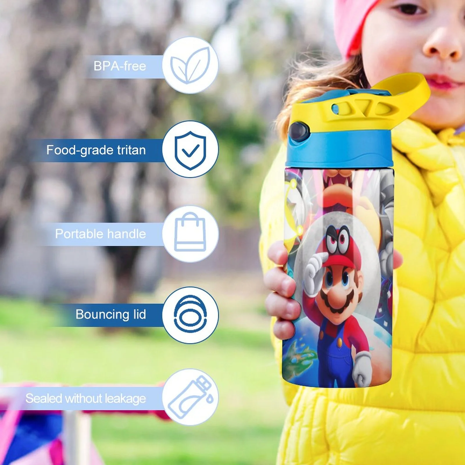 Super Mario Odyssey Kid's Insulated Water Bottle With Straw Vacuum Stainless Steel Cup Leak-Proof Children Toddler Thermoses